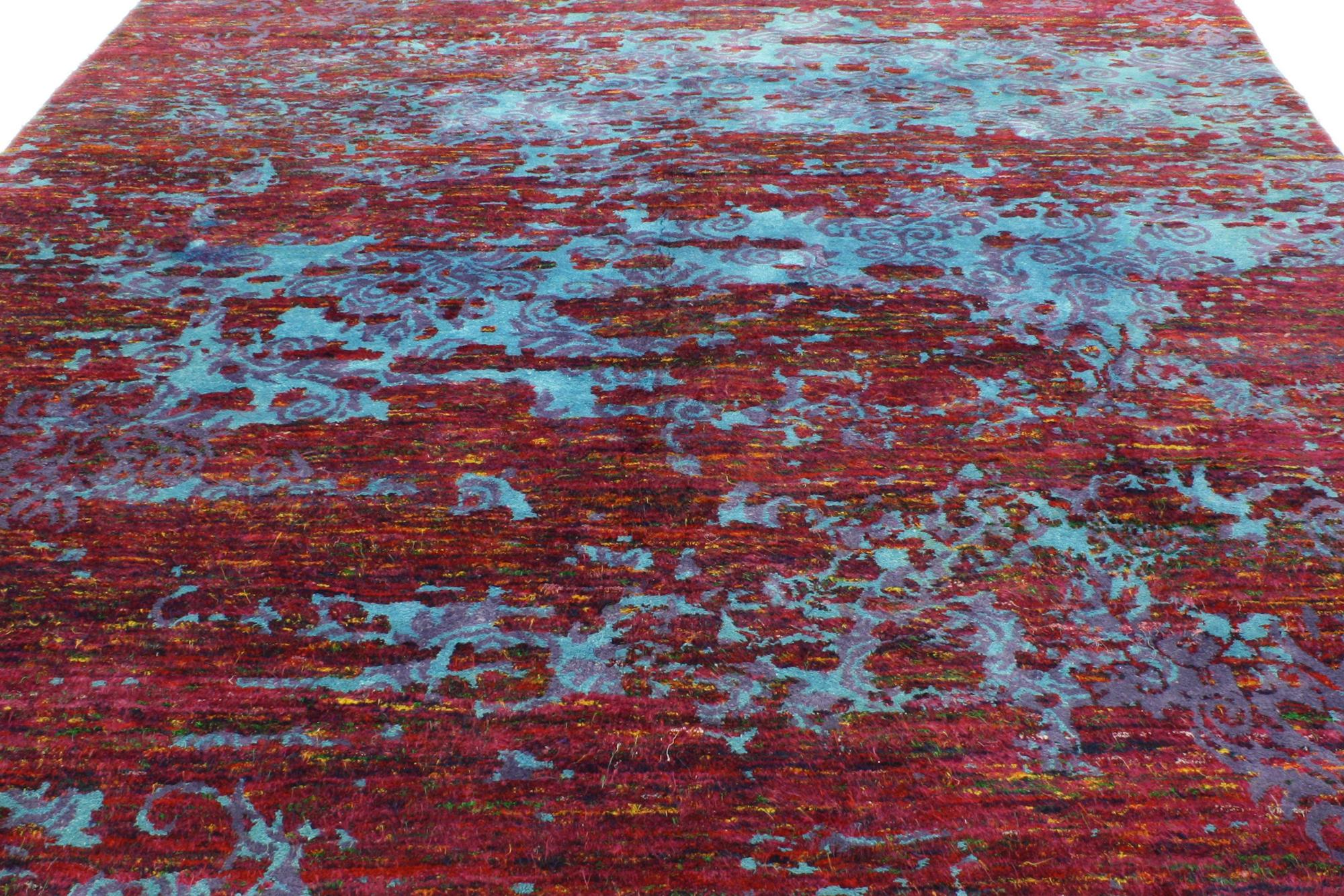 Indiano New Colorful Contemporary Abstract Wool Rug in vendita