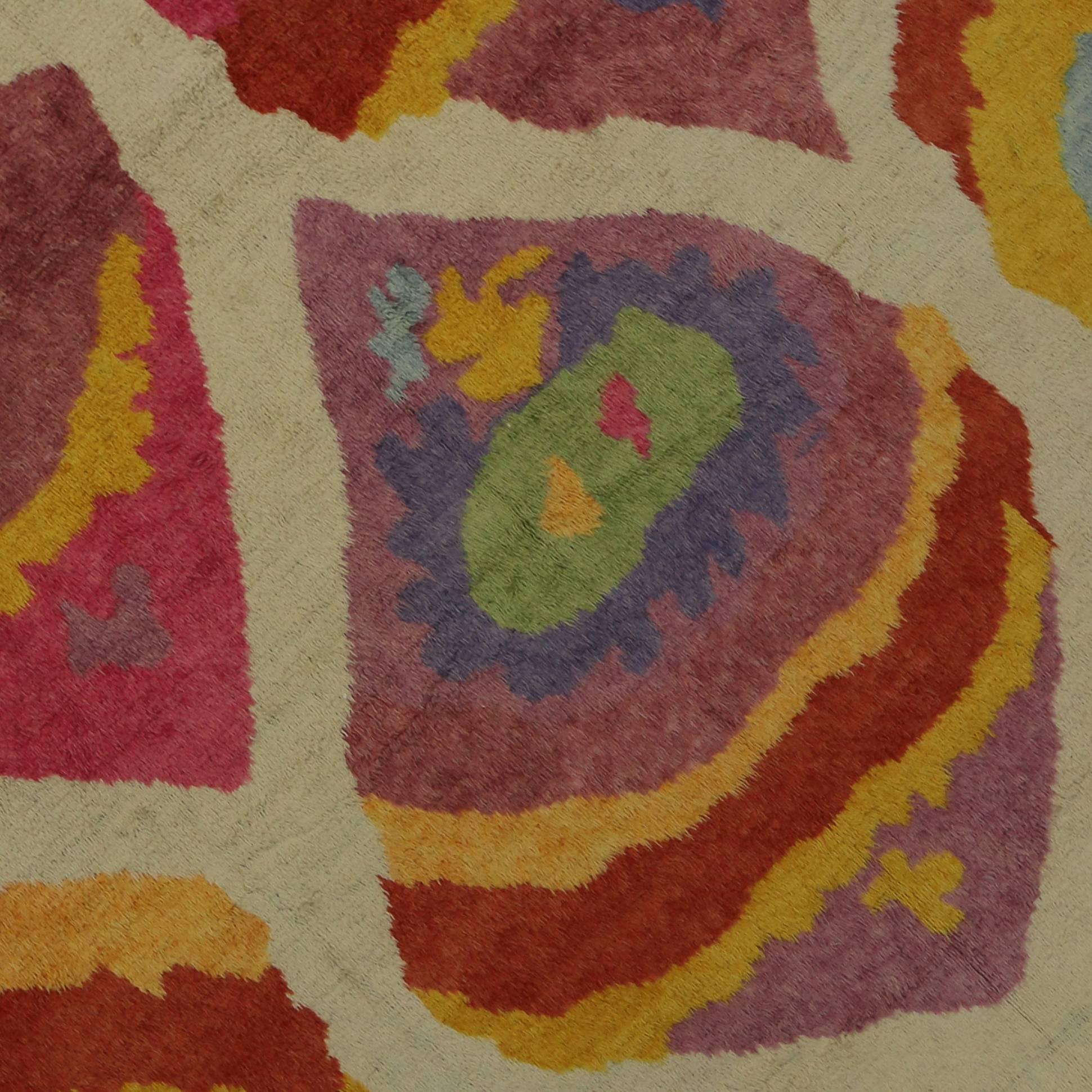 Turkish New Colorful Contemporary Tulu Shag Area Rug Inspired by Robert Delaunay