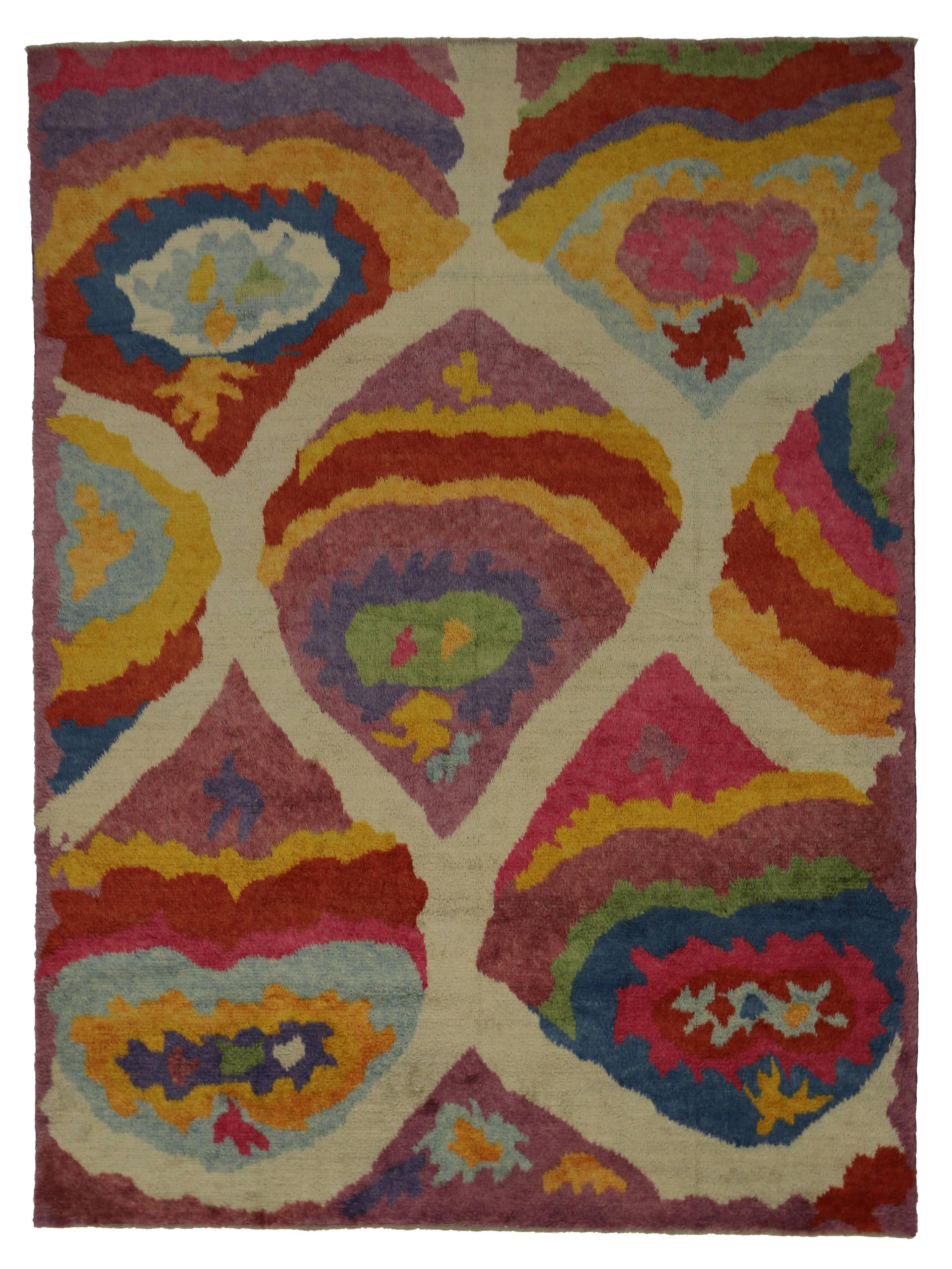 New Colorful Contemporary Tulu Shag Area Rug Inspired by Robert Delaunay In New Condition In Dallas, TX