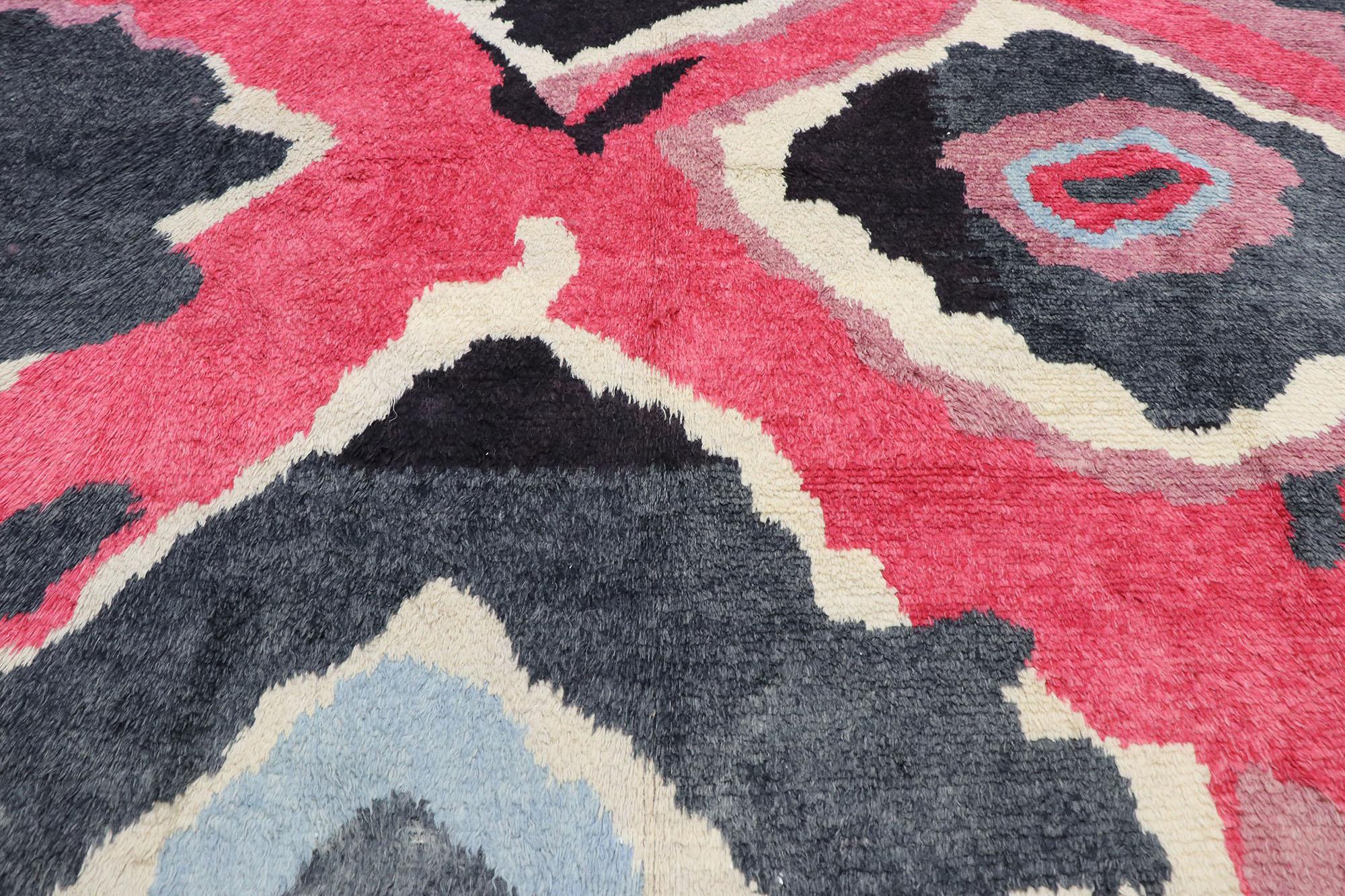 Turkish New Colorful Contemporary Tulu Shag Area Rug Inspired by Sonia Delaunay For Sale
