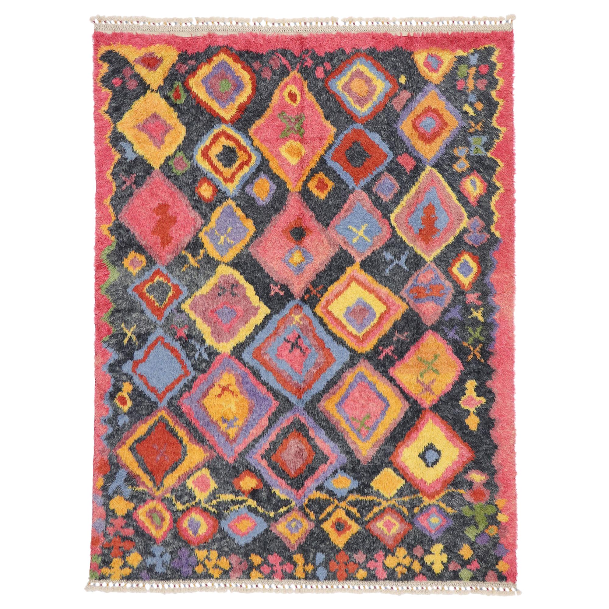 New Colorful Contemporary Tulu Shag Area Rug with Tribal Style For Sale