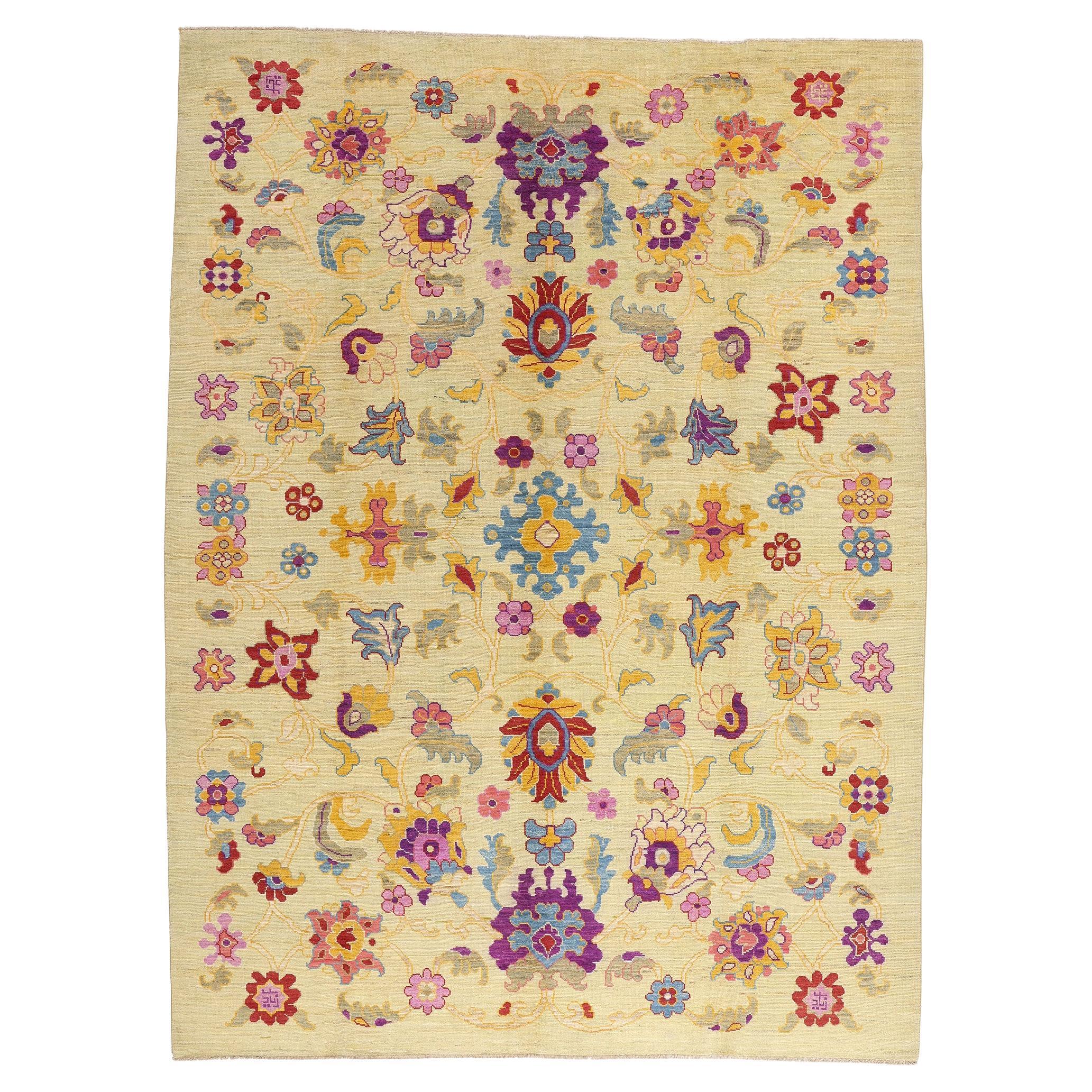 New Colorful Contemporary Turkish Oushak Carpet with Modern Style