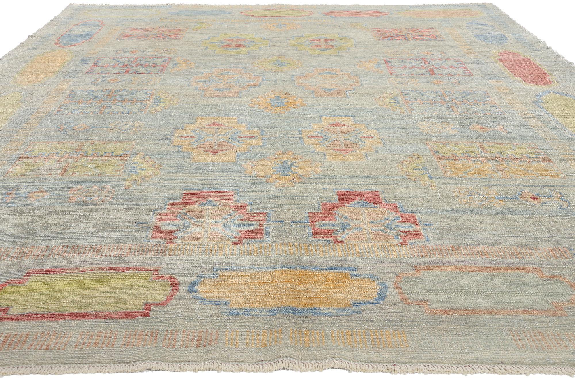 Bohémien Nuovo tappeto turco Oushak colorato e contemporaneo con stile tribale Boho in vendita