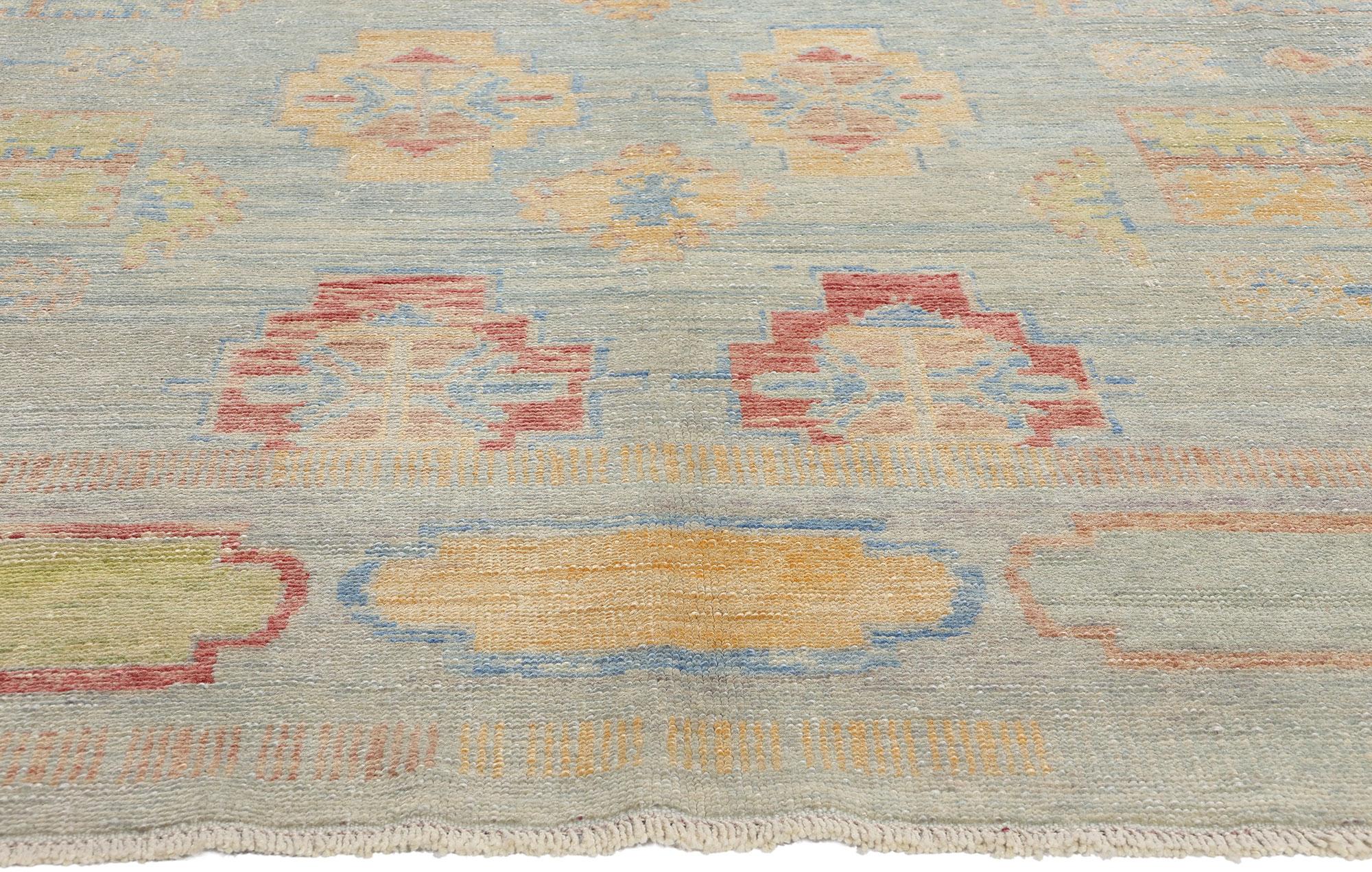 Turco Nuovo tappeto turco Oushak colorato e contemporaneo con stile tribale Boho in vendita