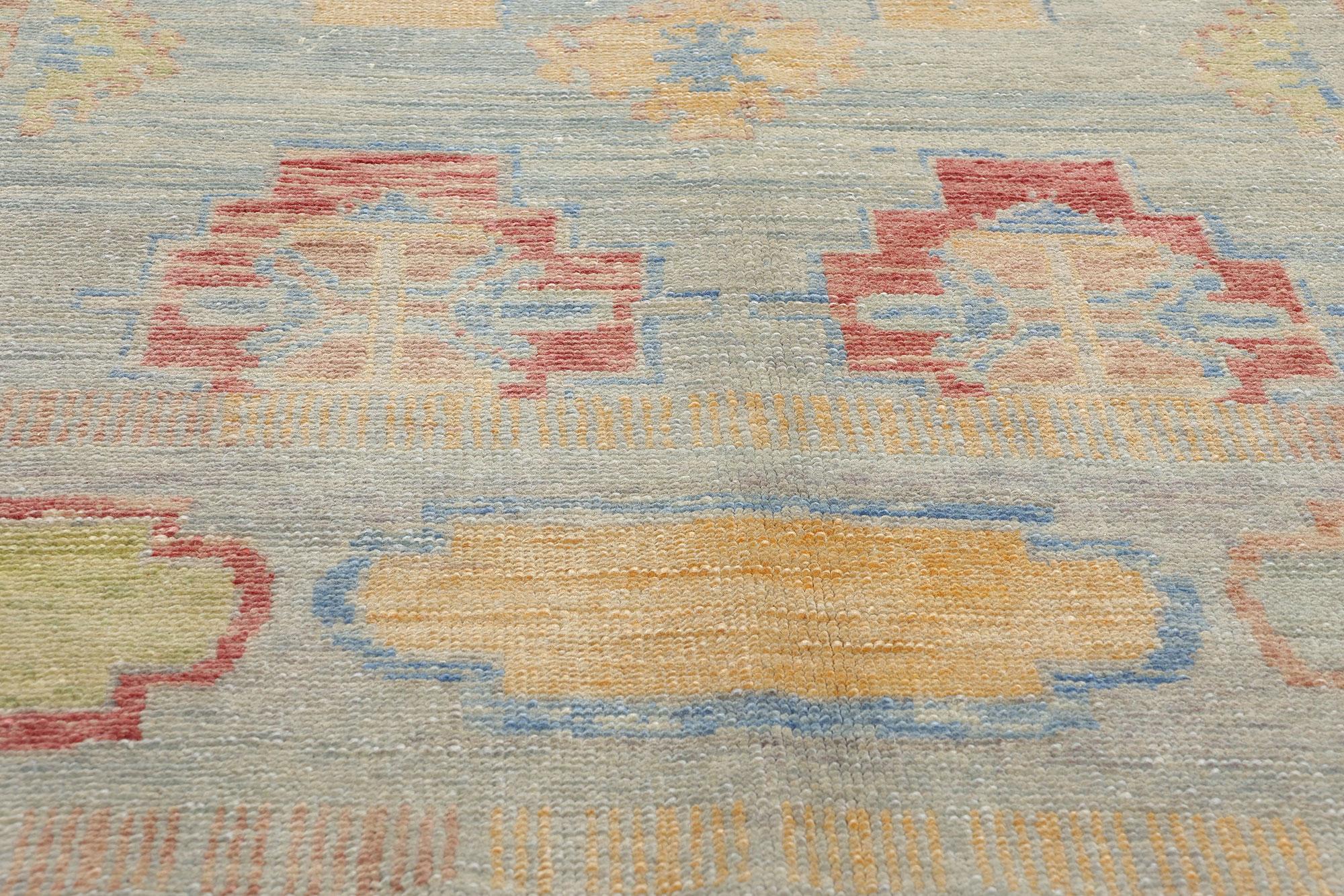 Annodato a mano Nuovo tappeto turco Oushak colorato e contemporaneo con stile tribale Boho in vendita