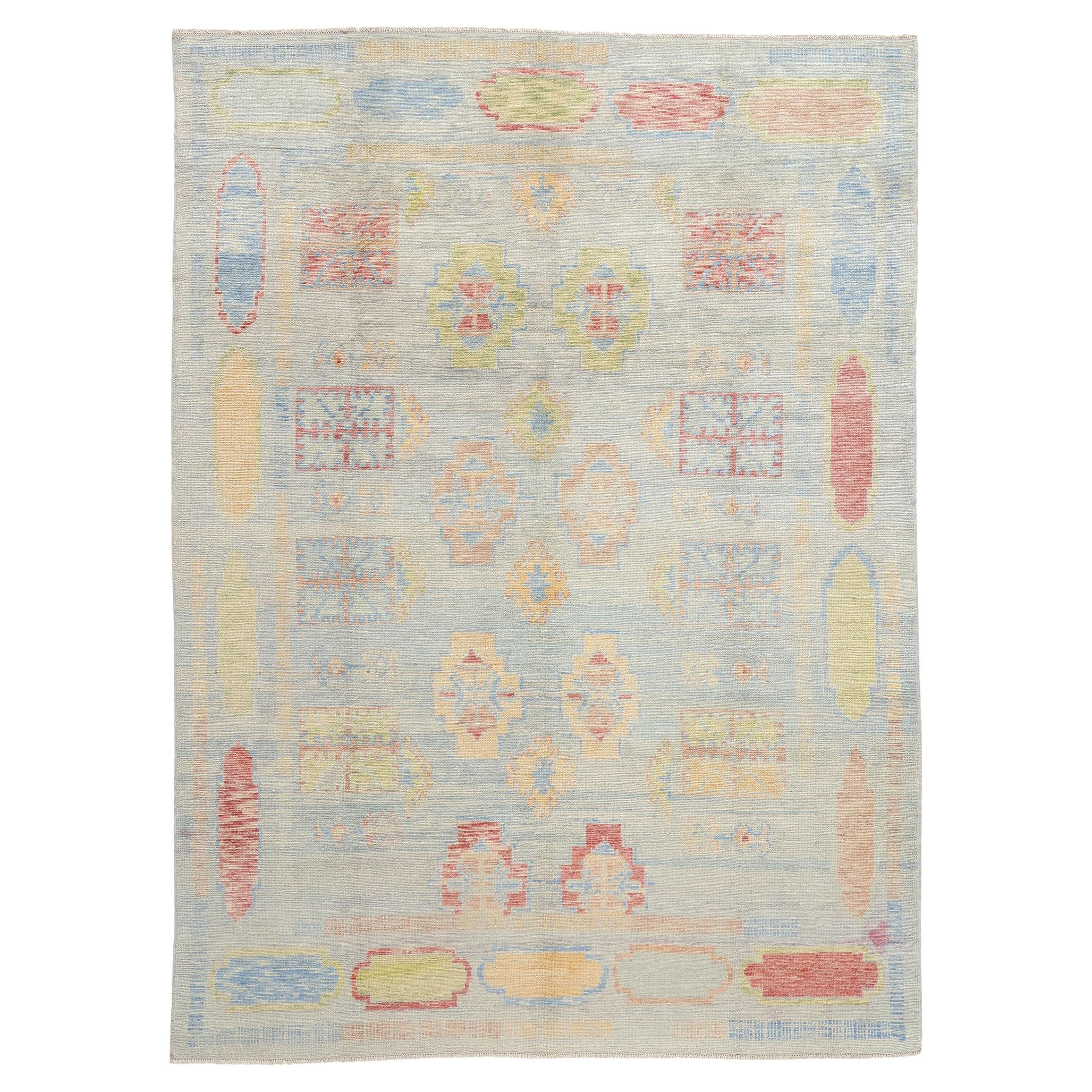 Nuovo tappeto turco Oushak colorato e contemporaneo con stile tribale Boho