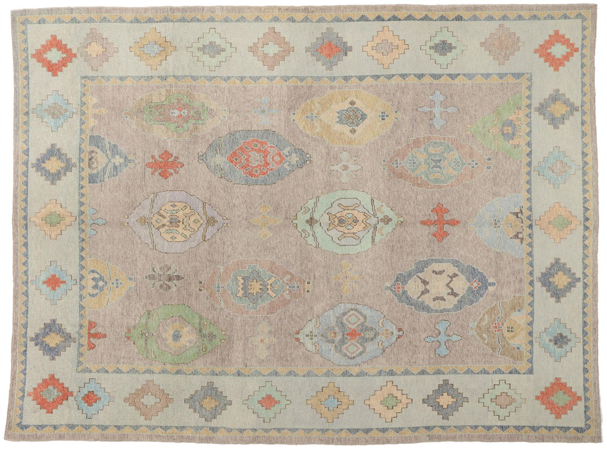 Neuer farbenfroher zeitgenössischer türkischer Oushak-Teppich mit modernem Stil, 10'00 x 13'04 im Angebot 3
