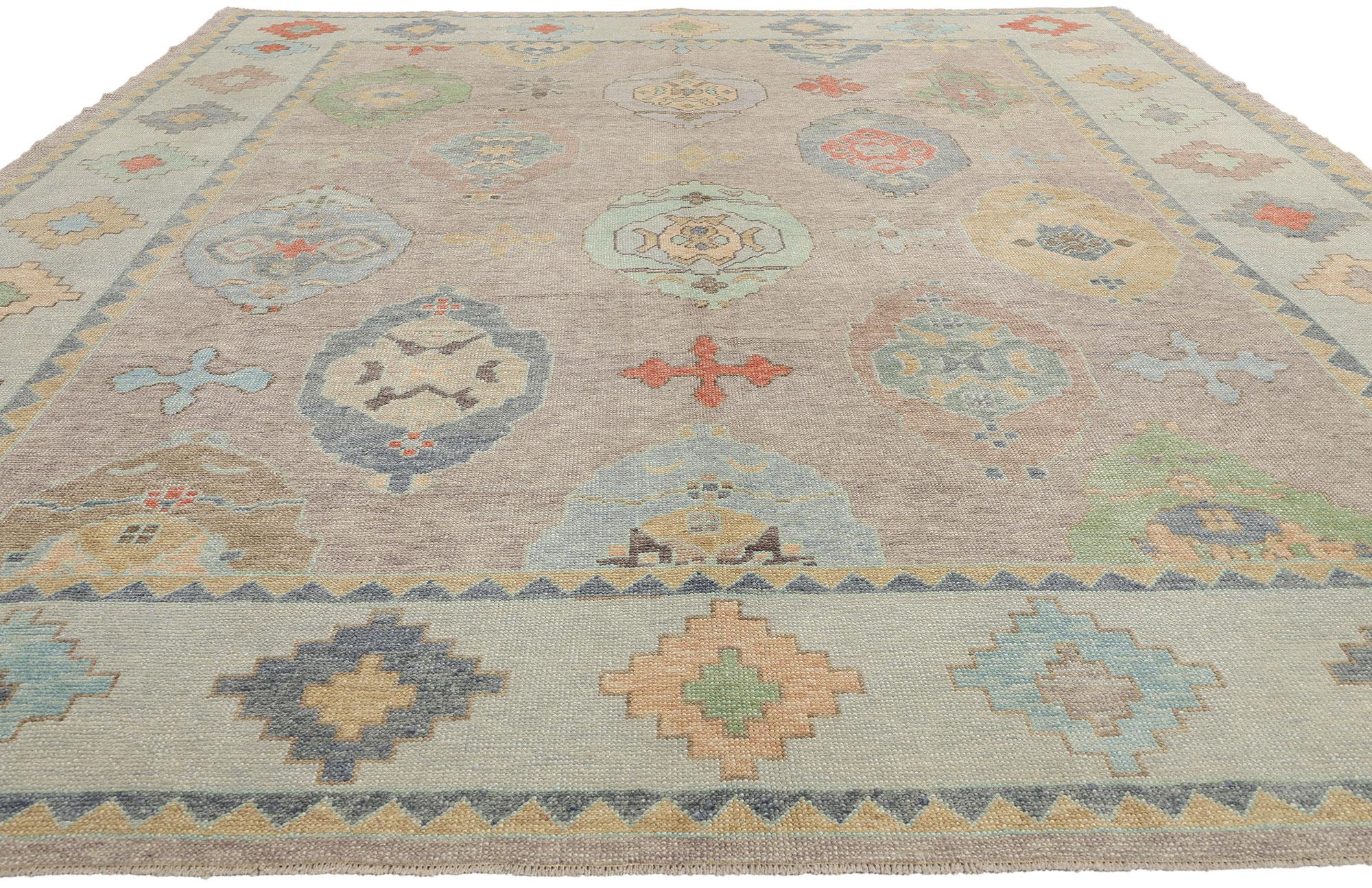 Neuer farbenfroher zeitgenössischer türkischer Oushak-Teppich mit modernem Stil, 10'00 x 13'04 (Türkisch) im Angebot