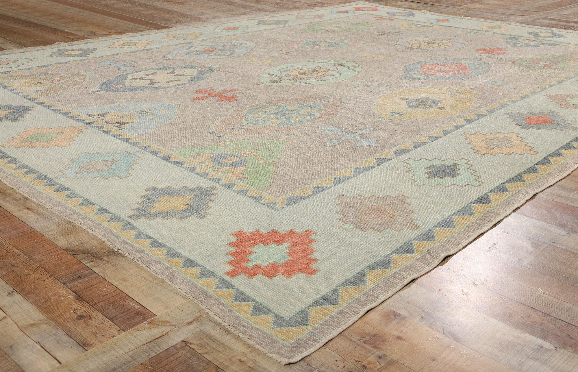 Neuer farbenfroher zeitgenössischer türkischer Oushak-Teppich mit modernem Stil, 10'00 x 13'04 (Wolle) im Angebot