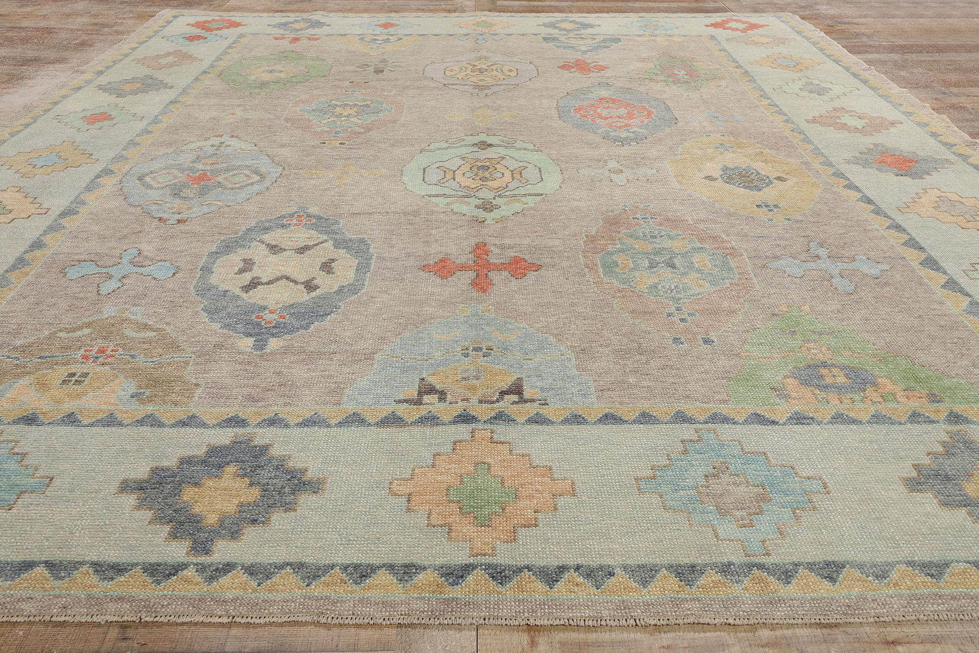 Neuer farbenfroher zeitgenössischer türkischer Oushak-Teppich mit modernem Stil, 10'00 x 13'04 im Angebot 1