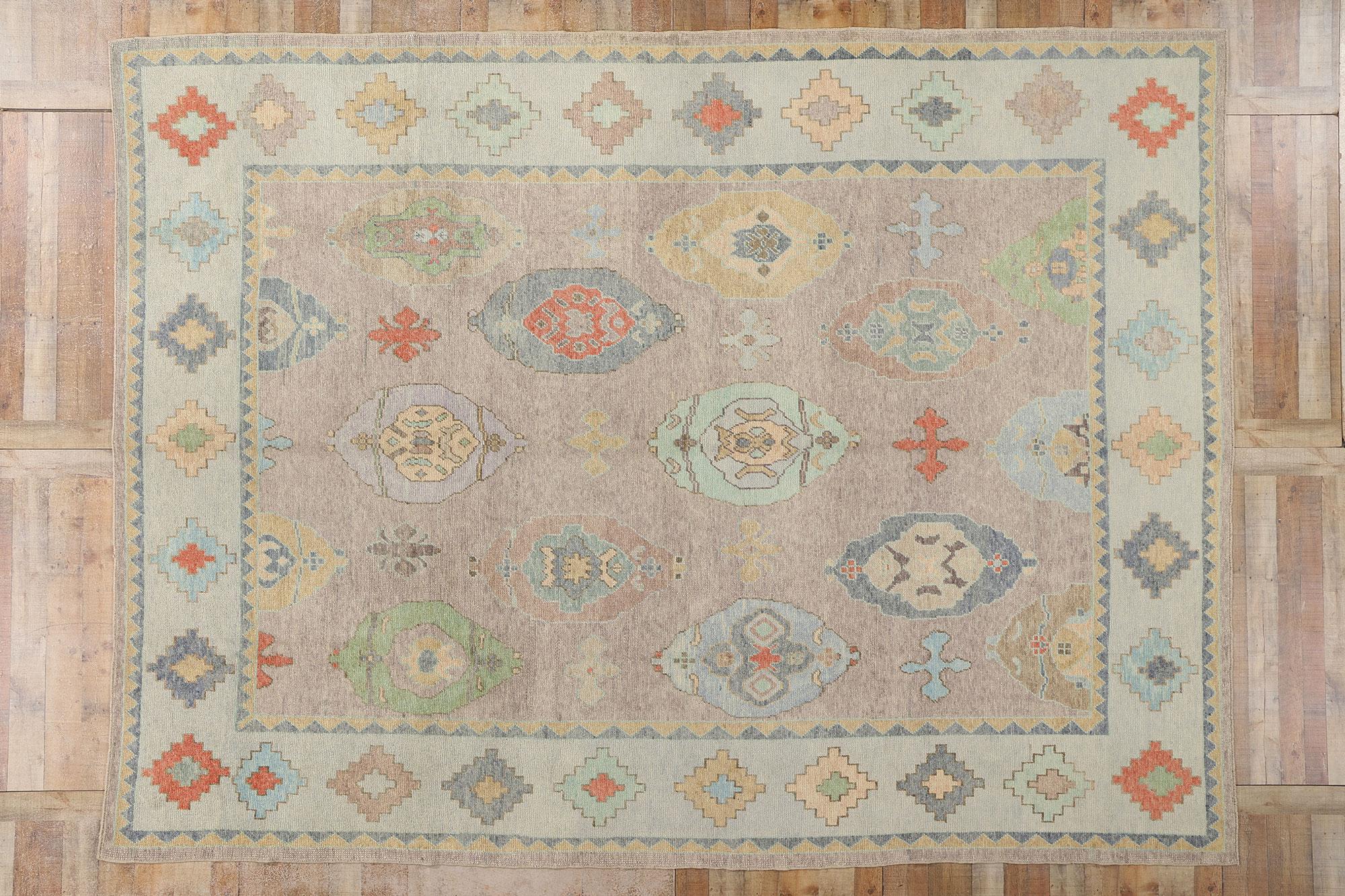 Neuer farbenfroher zeitgenössischer türkischer Oushak-Teppich mit modernem Stil, 10'00 x 13'04 im Angebot 2