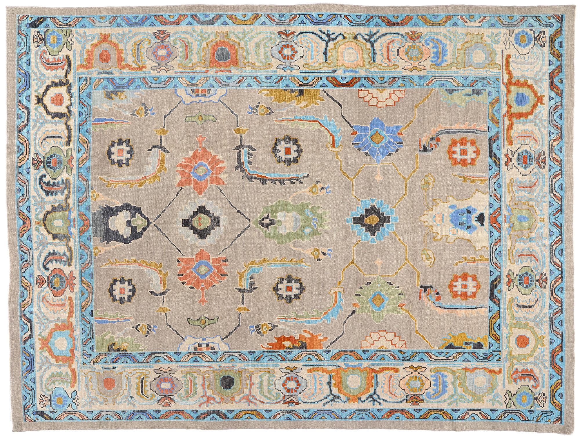 New Colorful Contemporary Turkish Oushak Rug with Modern Style For Sale 4