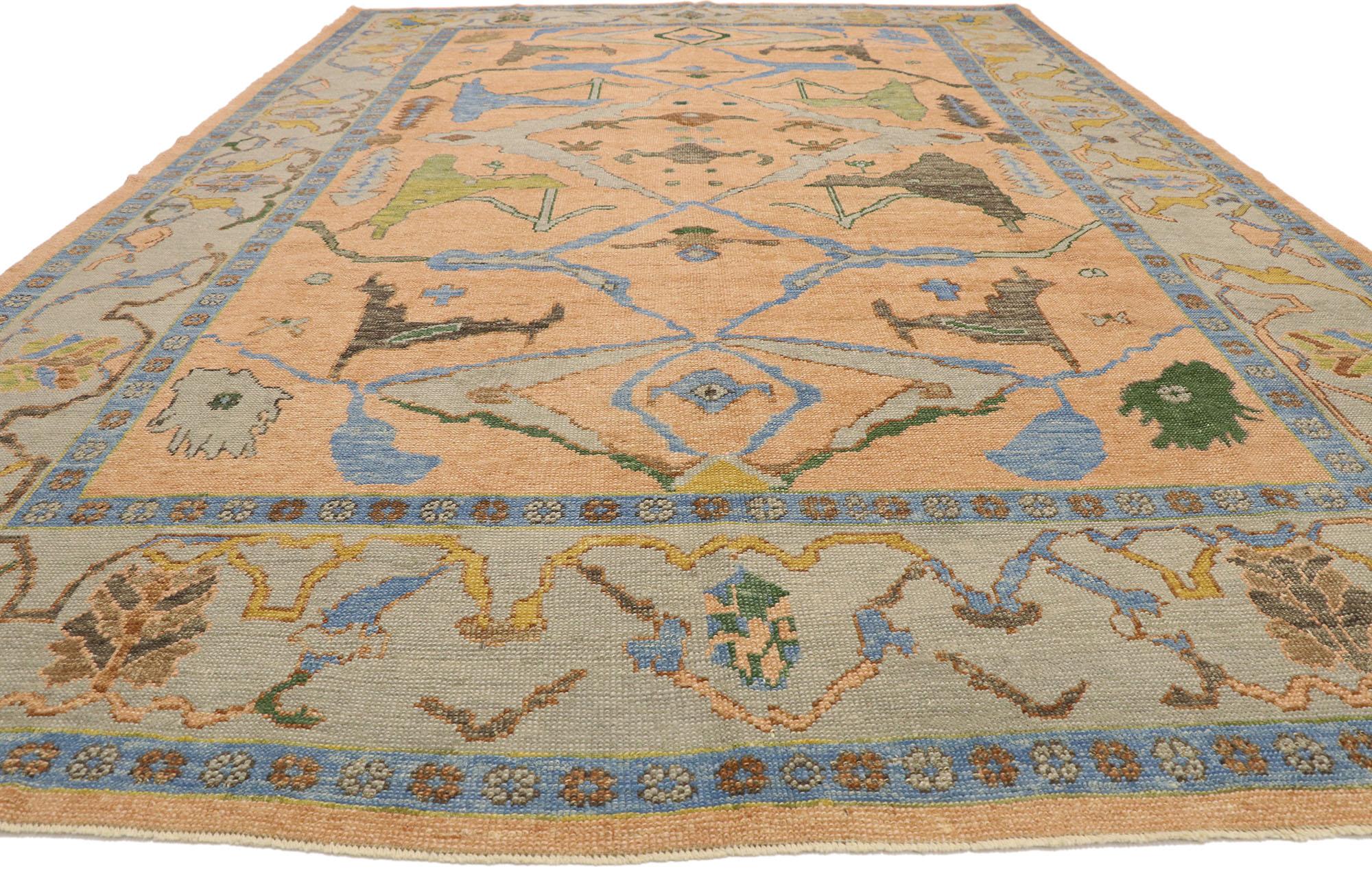 Hand-Knotted New Colorful Contemporary Turkish Oushak Rug with Modern Style For Sale