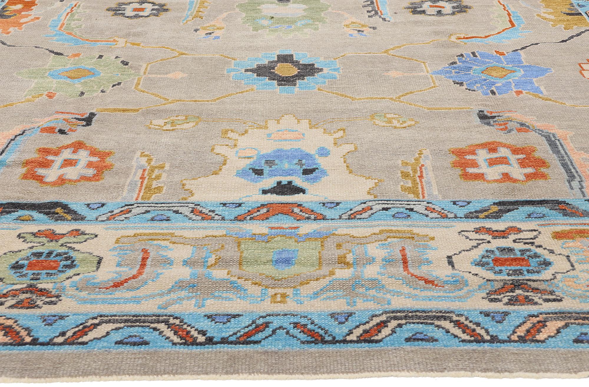 Aesthetic Movement New Colorful Contemporary Turkish Oushak Rug with Modern Style For Sale