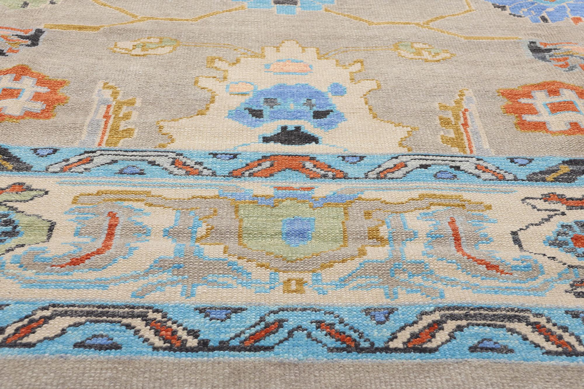 Hand-Knotted New Colorful Contemporary Turkish Oushak Rug with Modern Style For Sale