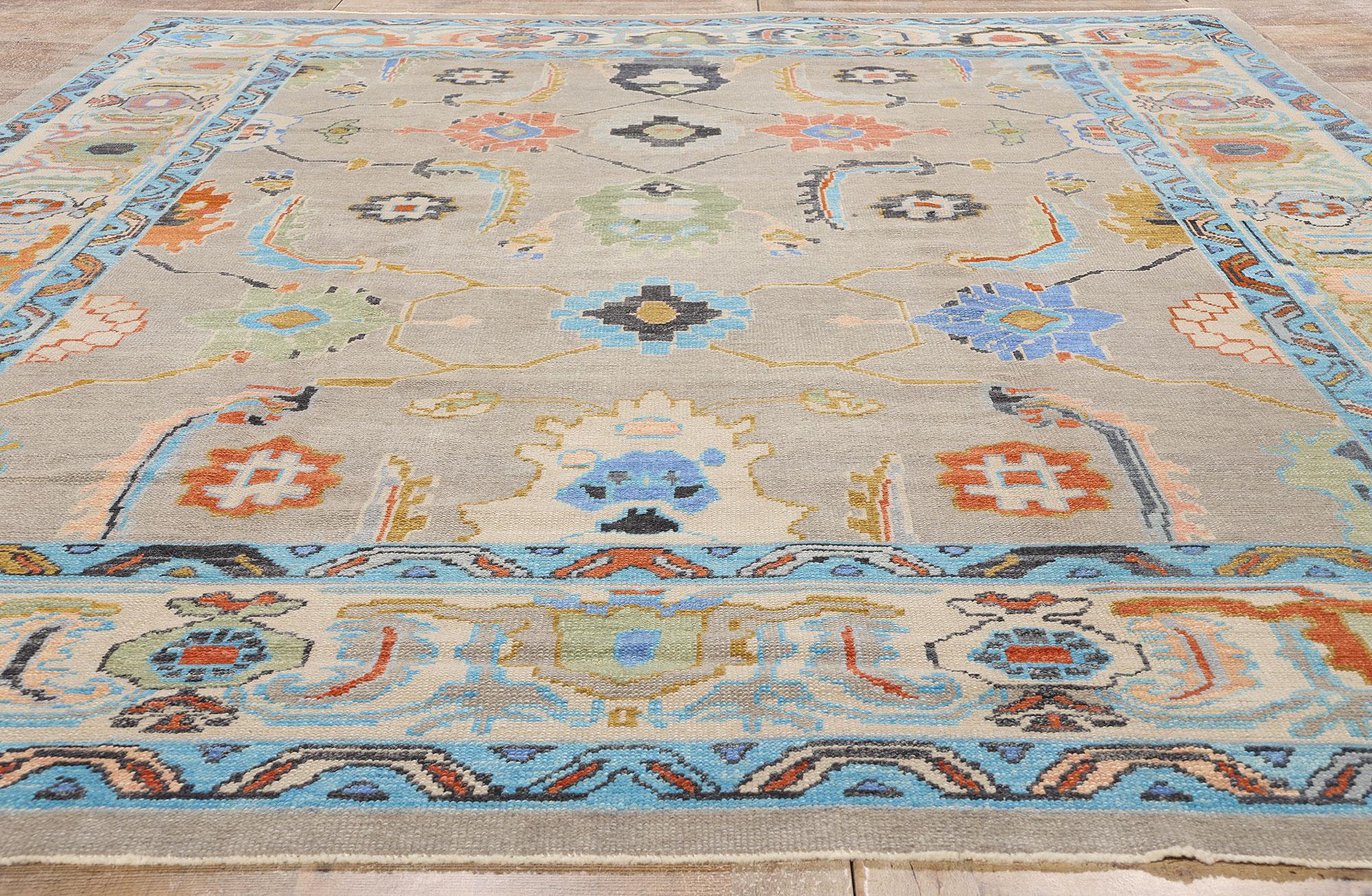 New Colorful Contemporary Turkish Oushak Rug with Modern Style In New Condition For Sale In Dallas, TX