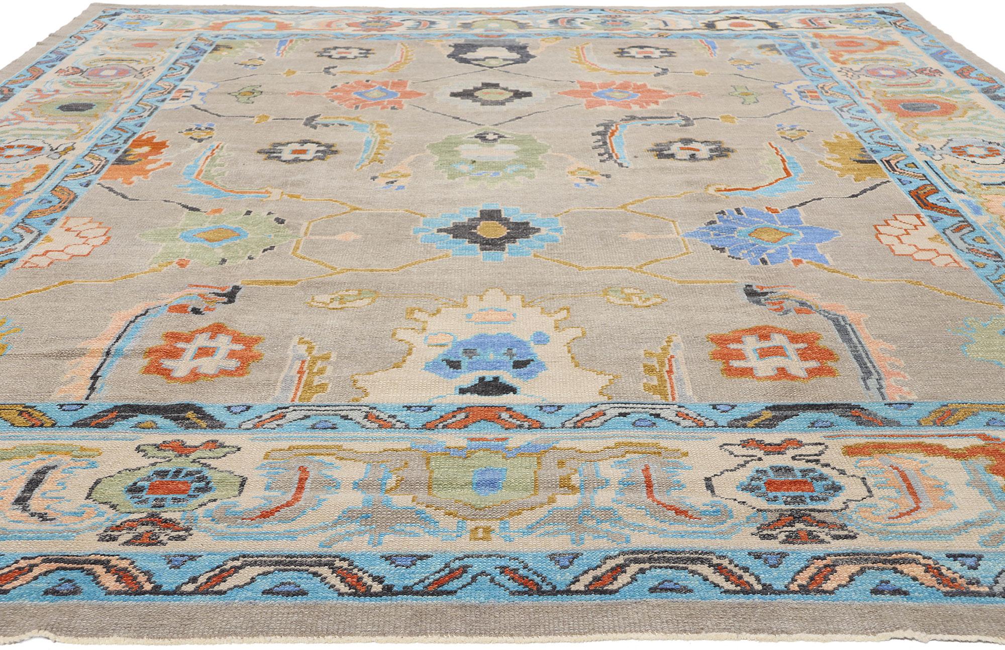 Wool New Colorful Contemporary Turkish Oushak Rug with Modern Style For Sale
