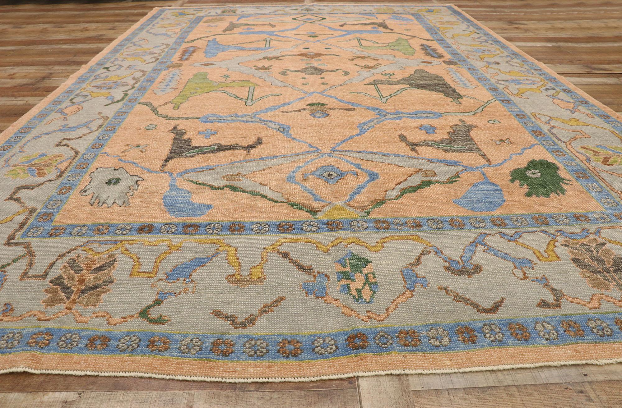 Neuer farbenfroher zeitgenössischer türkischer Oushak-Teppich mit modernem Stil (21. Jahrhundert und zeitgenössisch) im Angebot