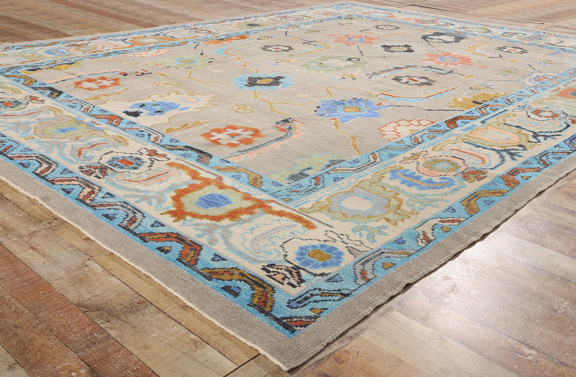 New Colorful Contemporary Turkish Oushak Rug with Modern Style For Sale 1