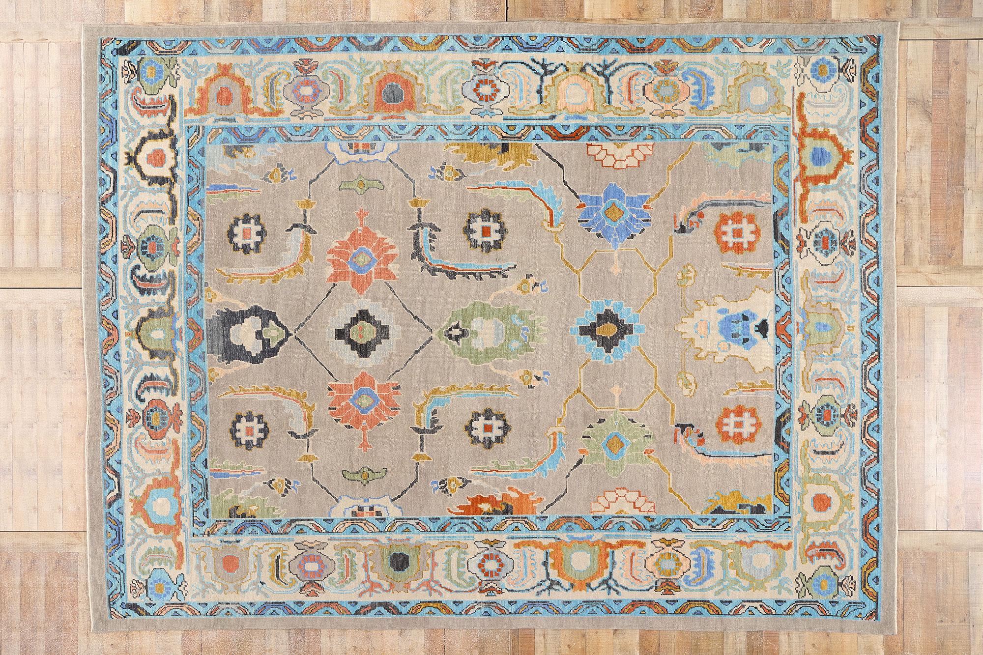 New Colorful Contemporary Turkish Oushak Rug with Modern Style For Sale 3