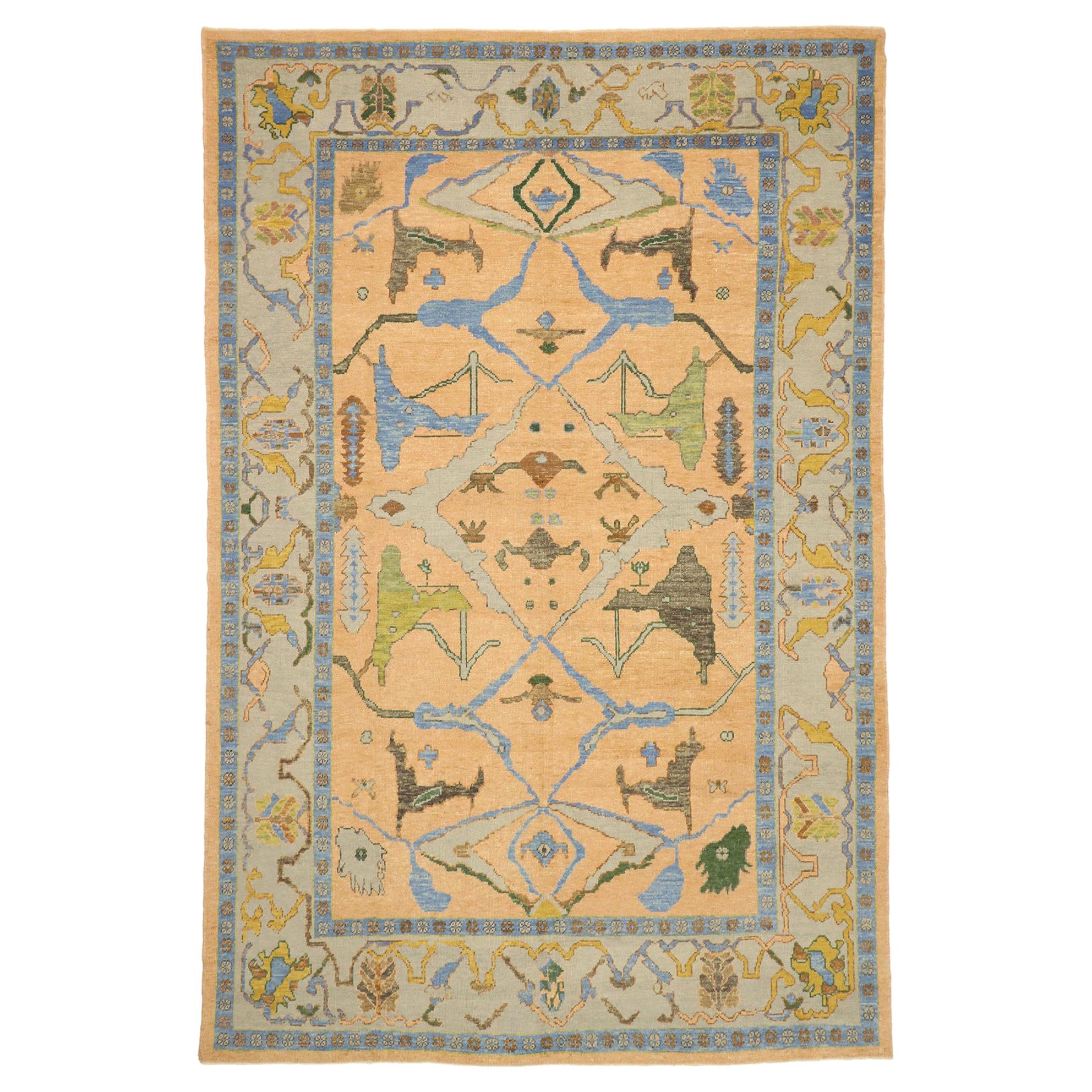 New Colorful Contemporary Turkish Oushak Rug with Modern Style For Sale