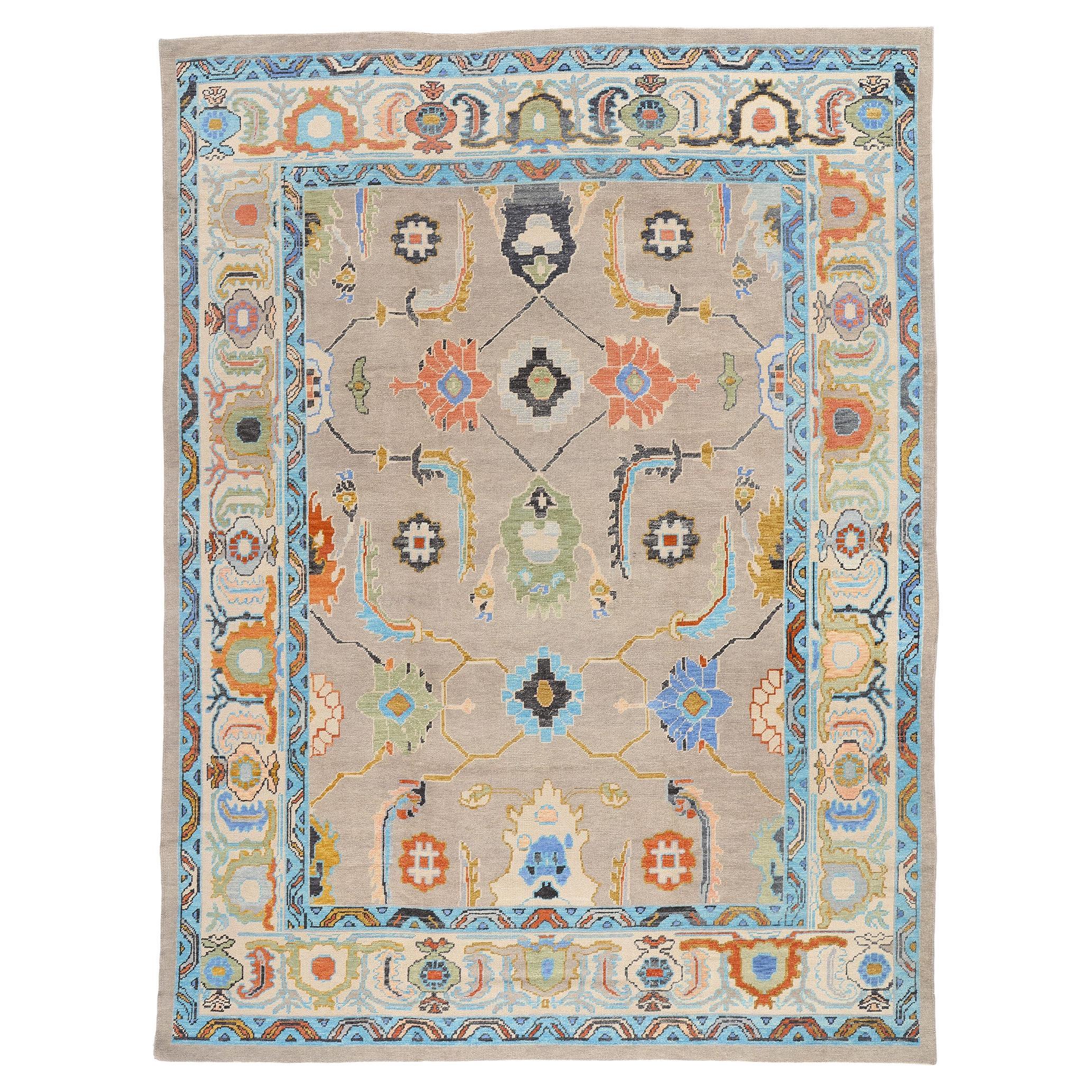 New Colorful Contemporary Turkish Oushak Rug with Modern Style