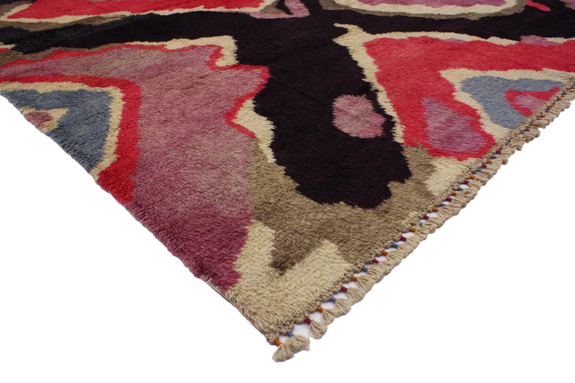 51866, new colorful contemporary Turkish Tulu shag area rug Inspired by Sonia Delaunay. This hand knotted wool contemporary Turkish Tulu shag area rug with Postmodern style showcases an all-over adventurous geometric pattern composed of ambiguous