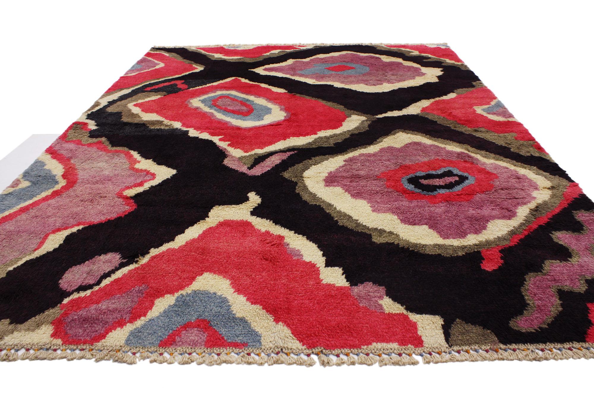 Wool New Colorful Contemporary Turkish Tulu Shag Area Rug Inspired by Sonia Delaunay For Sale
