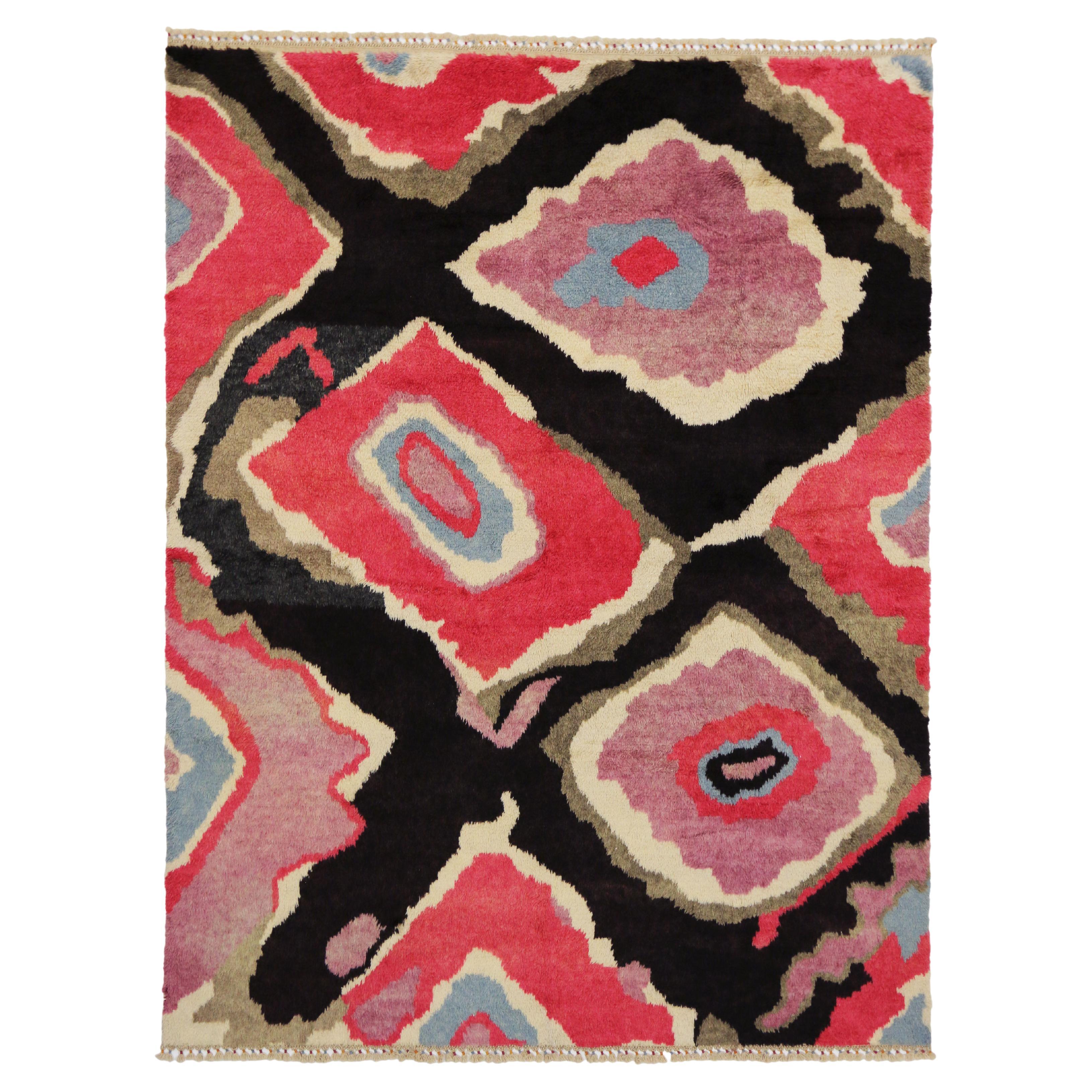 Nouveau tapis turc contemporain coloré à poils longs Tulu inspiré par Sonia Delaunay 