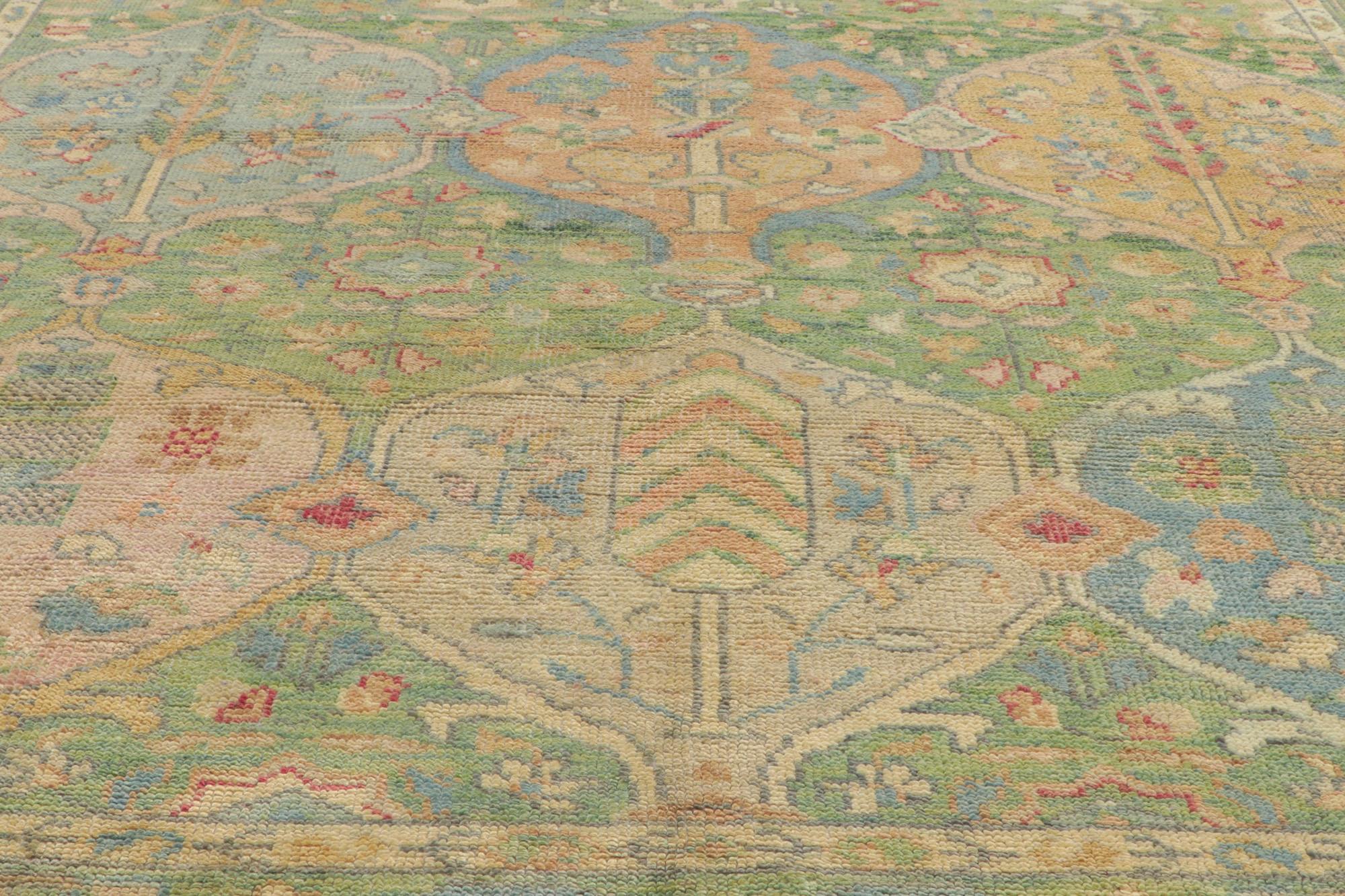 Hand-Knotted New Colorful Green Modern Oushak Rug with Modern Style For Sale
