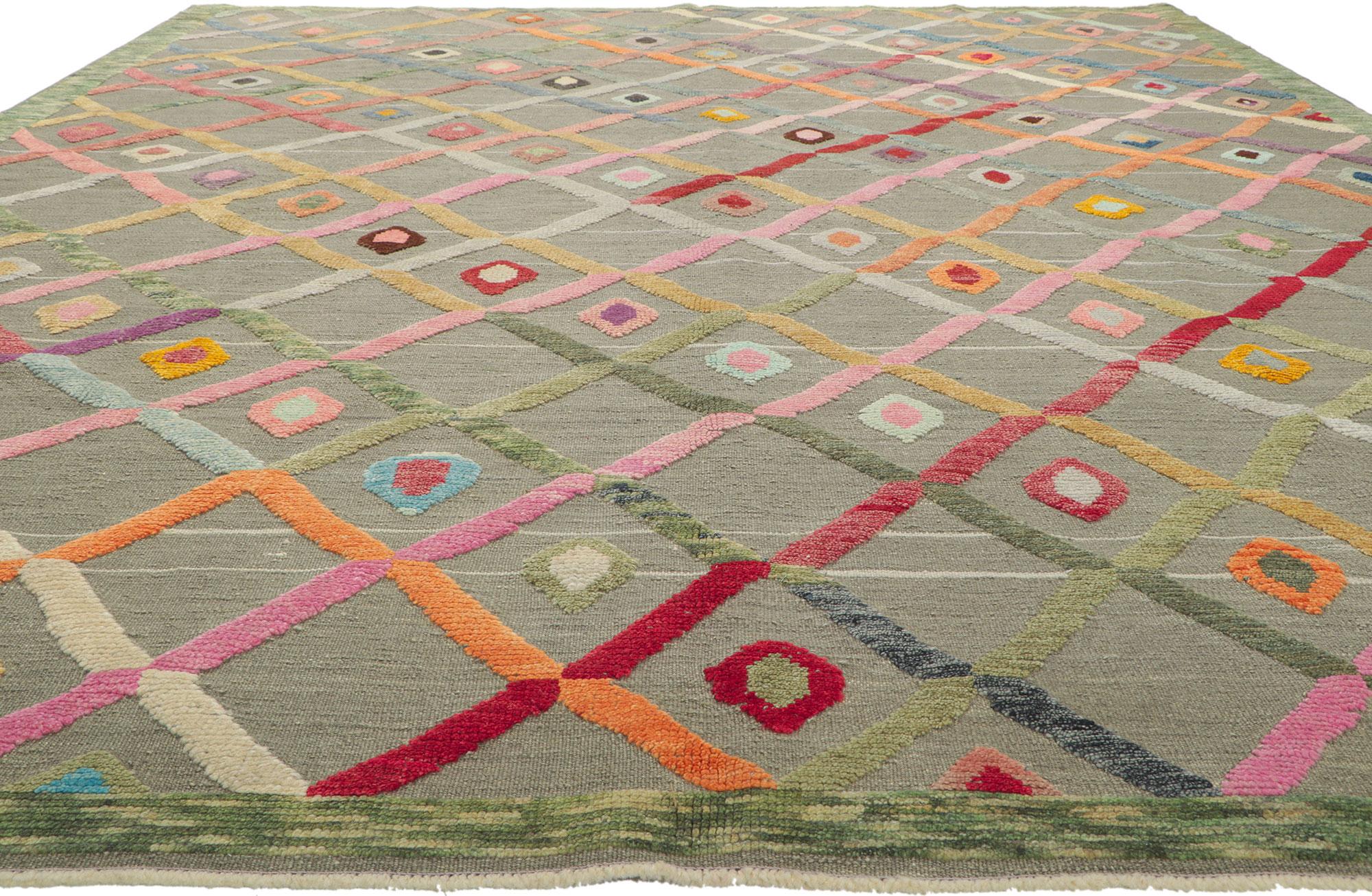 Bohemian New Colorful High-Low Textured Rug For Sale