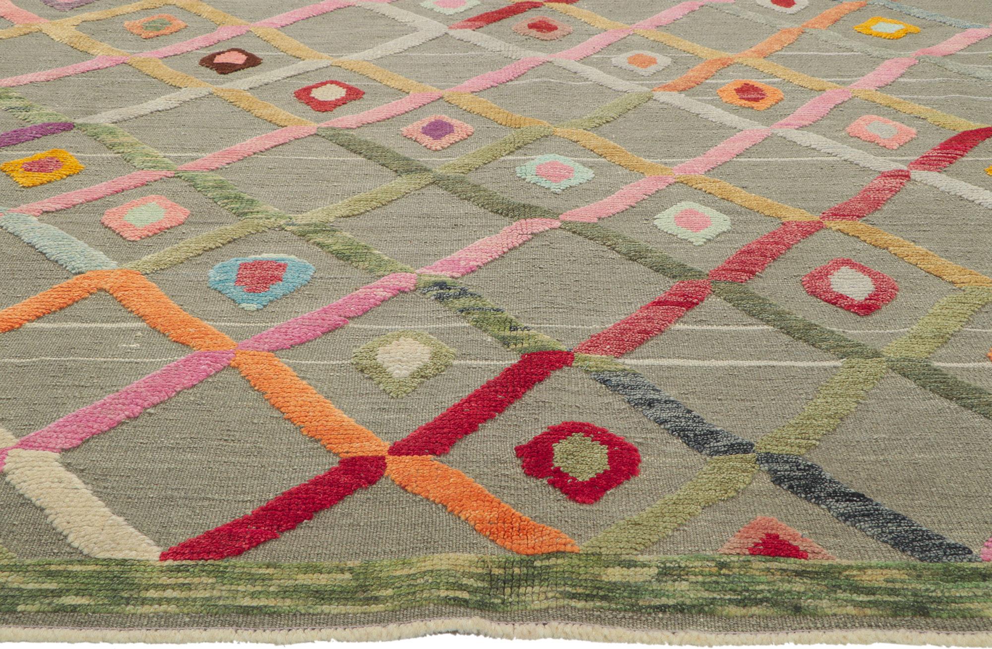 Hand-Knotted New Colorful High-Low Textured Rug For Sale
