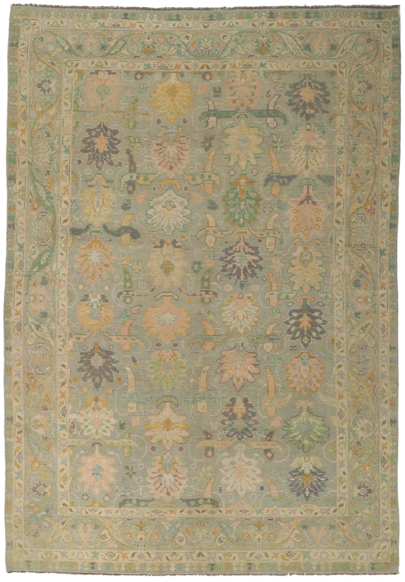 New Colorful Modern Biophilic Oushak Rug with Contemporary Elegance For Sale 1