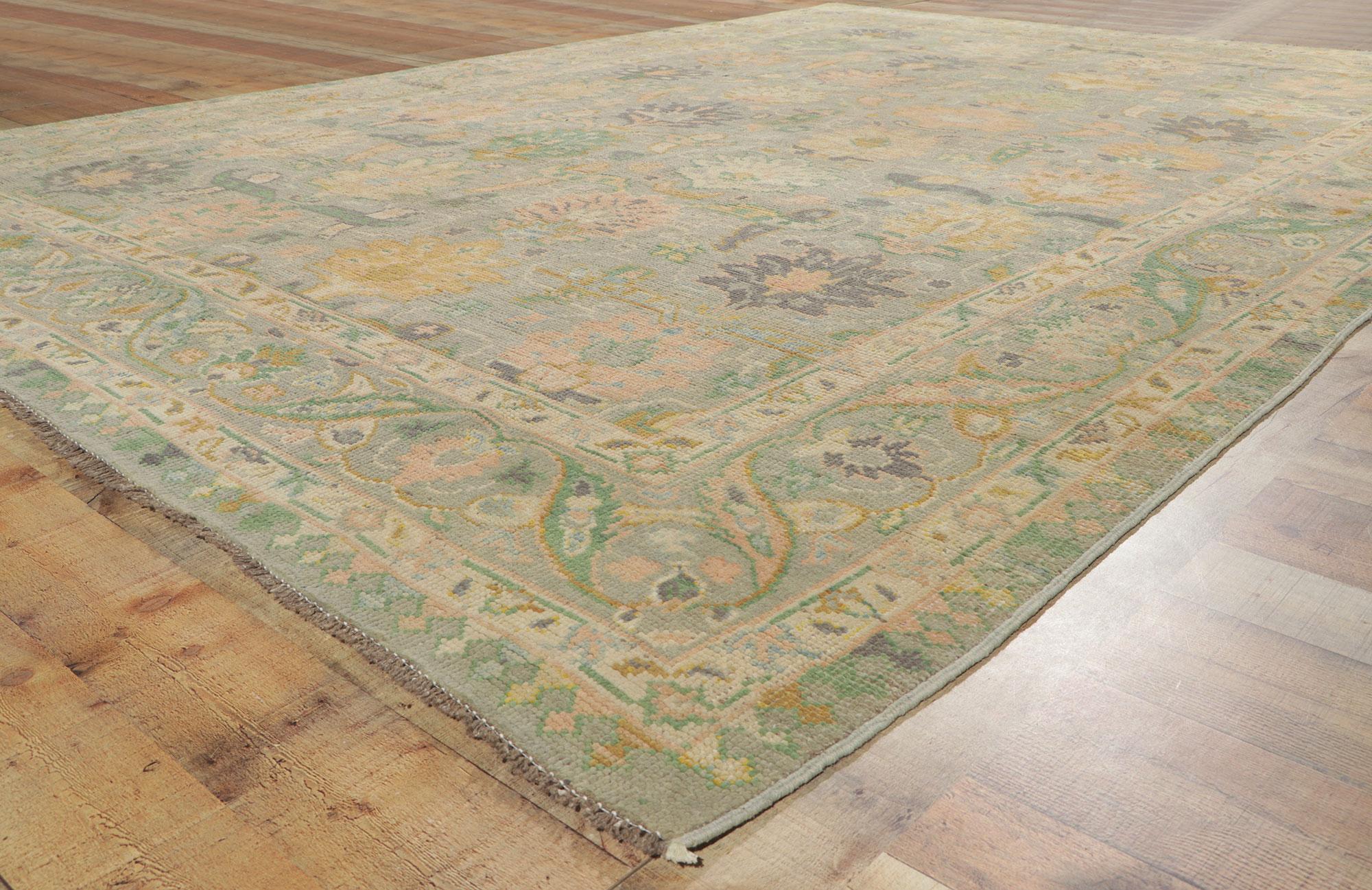 Hand-Knotted New Colorful Modern Biophilic Oushak Rug with Contemporary Elegance For Sale
