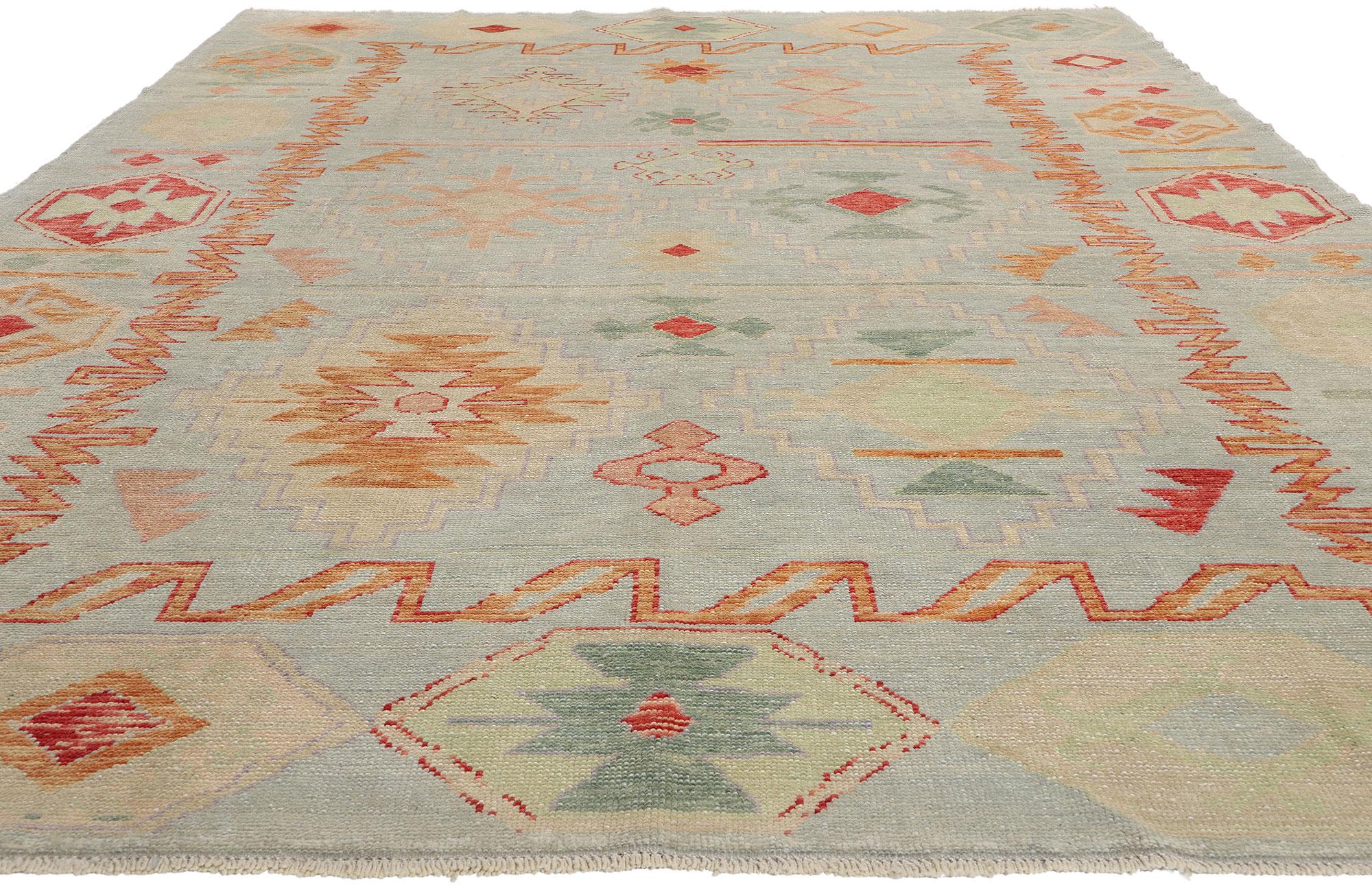 Hand-Knotted New Colorful Modern Turkish Oushak Carpet with Contemporary Tribal Style For Sale