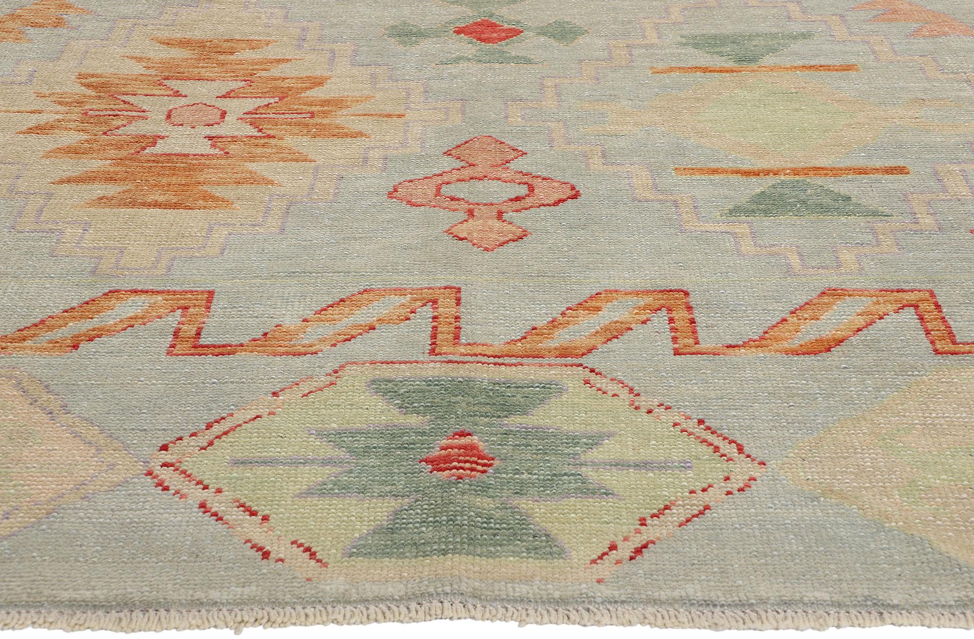 New Colorful Modern Turkish Oushak Carpet with Contemporary Tribal Style In New Condition For Sale In Dallas, TX