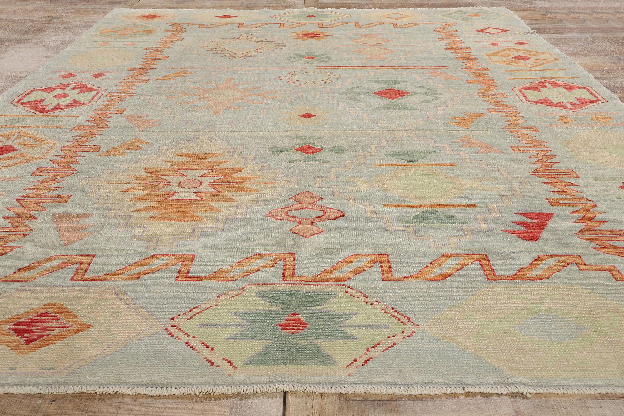 New Colorful Modern Turkish Oushak Carpet with Contemporary Tribal Style For Sale 3