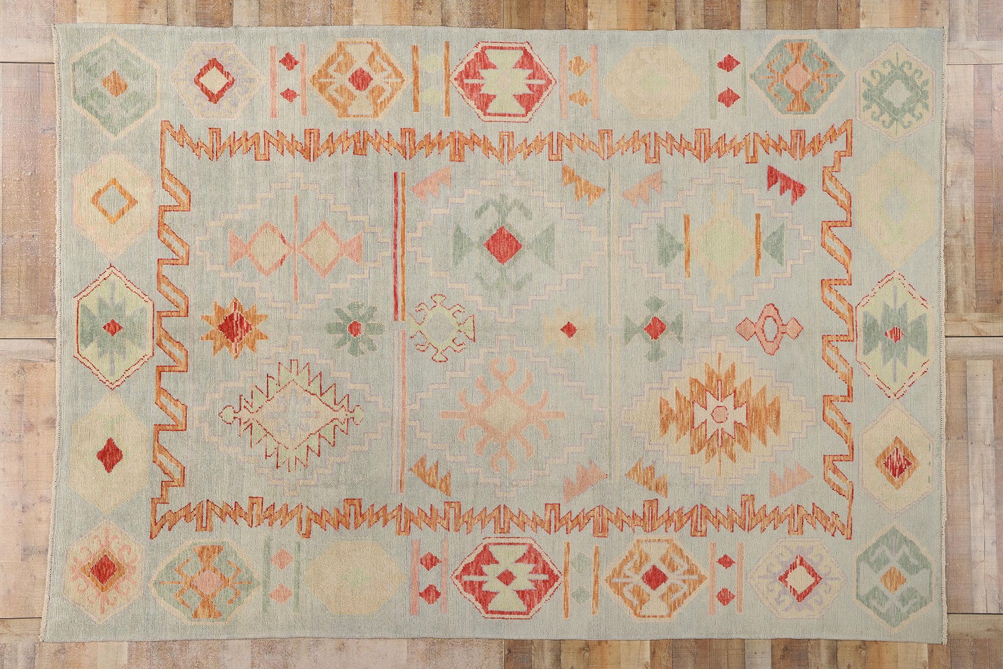 New Colorful Modern Turkish Oushak Carpet with Contemporary Tribal Style For Sale 4