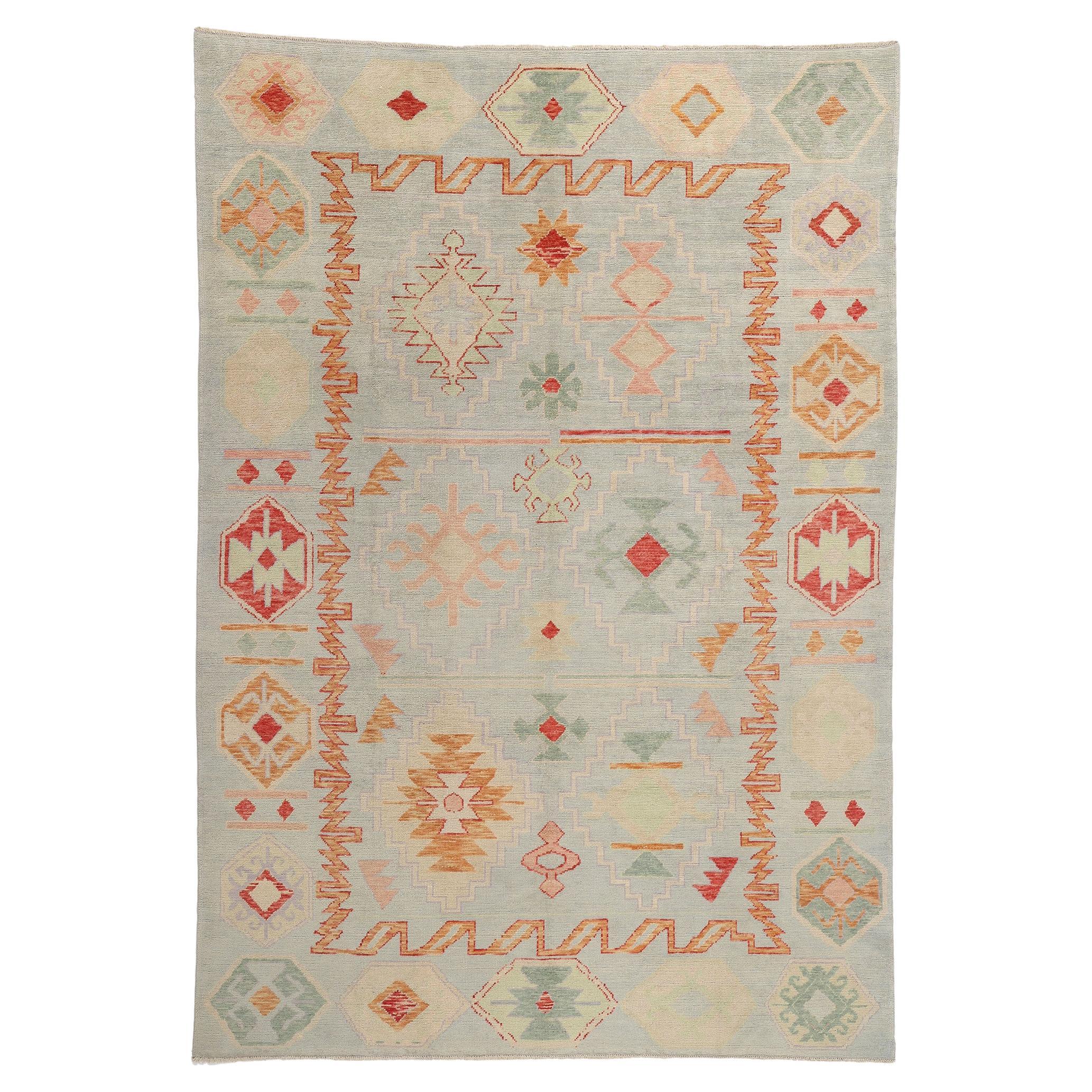 New Colorful Modern Turkish Oushak Carpet with Contemporary Tribal Style For Sale