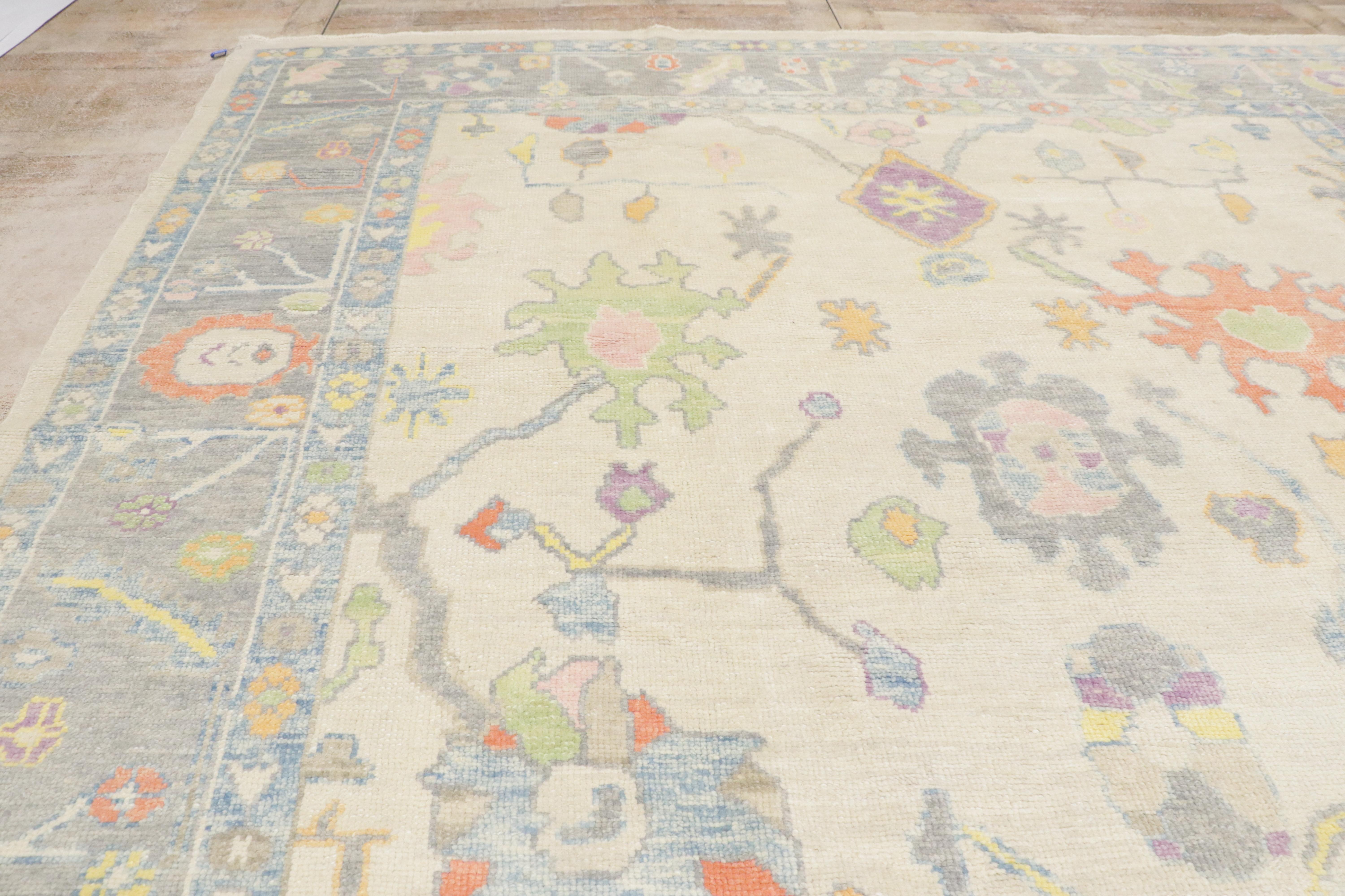 Neuer farbenfroher moderner türkischer Oushak-Teppich mit Übergangsstil im Angebot 4