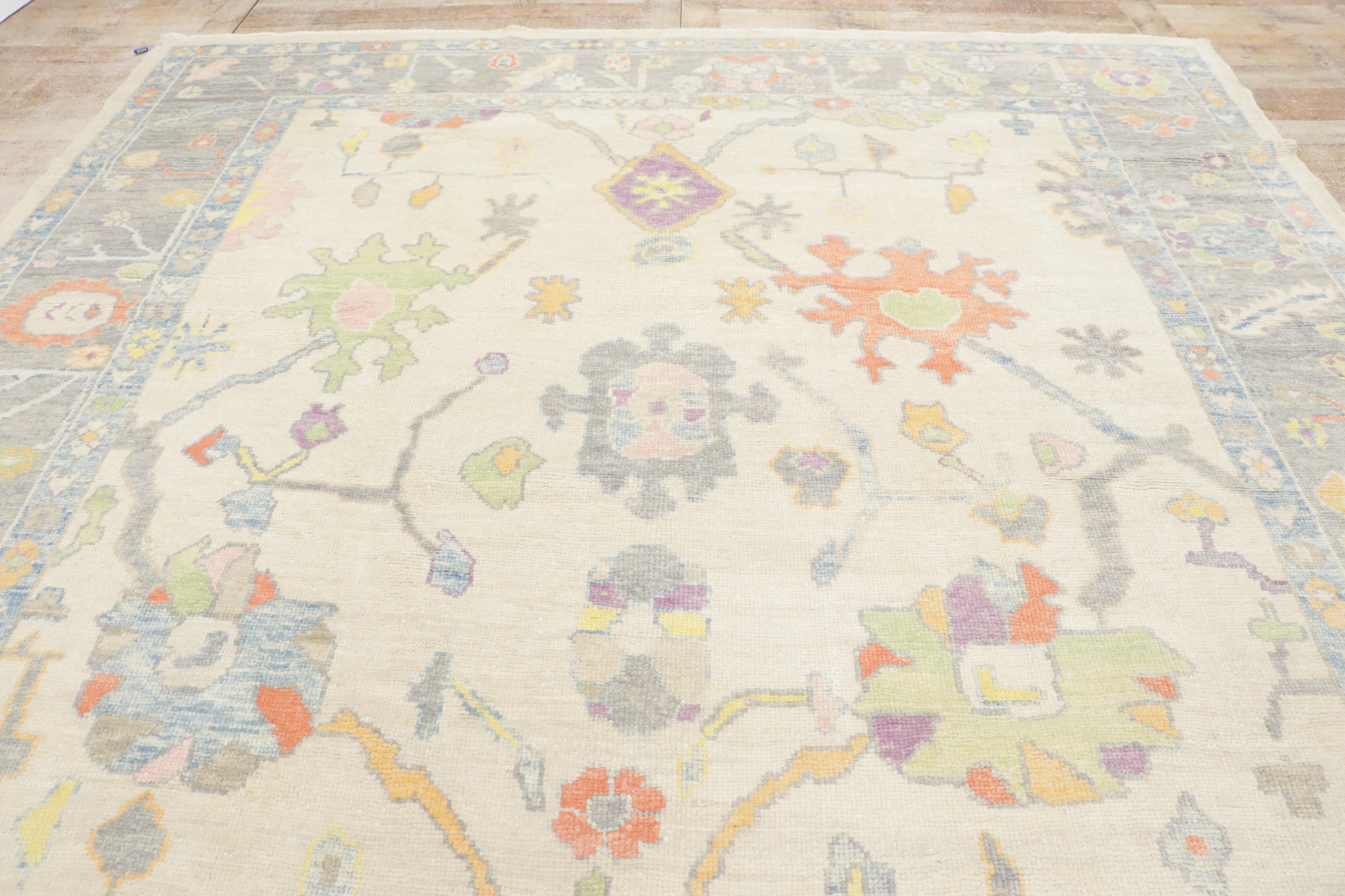 Neuer farbenfroher moderner türkischer Oushak-Teppich mit Übergangsstil im Angebot 5