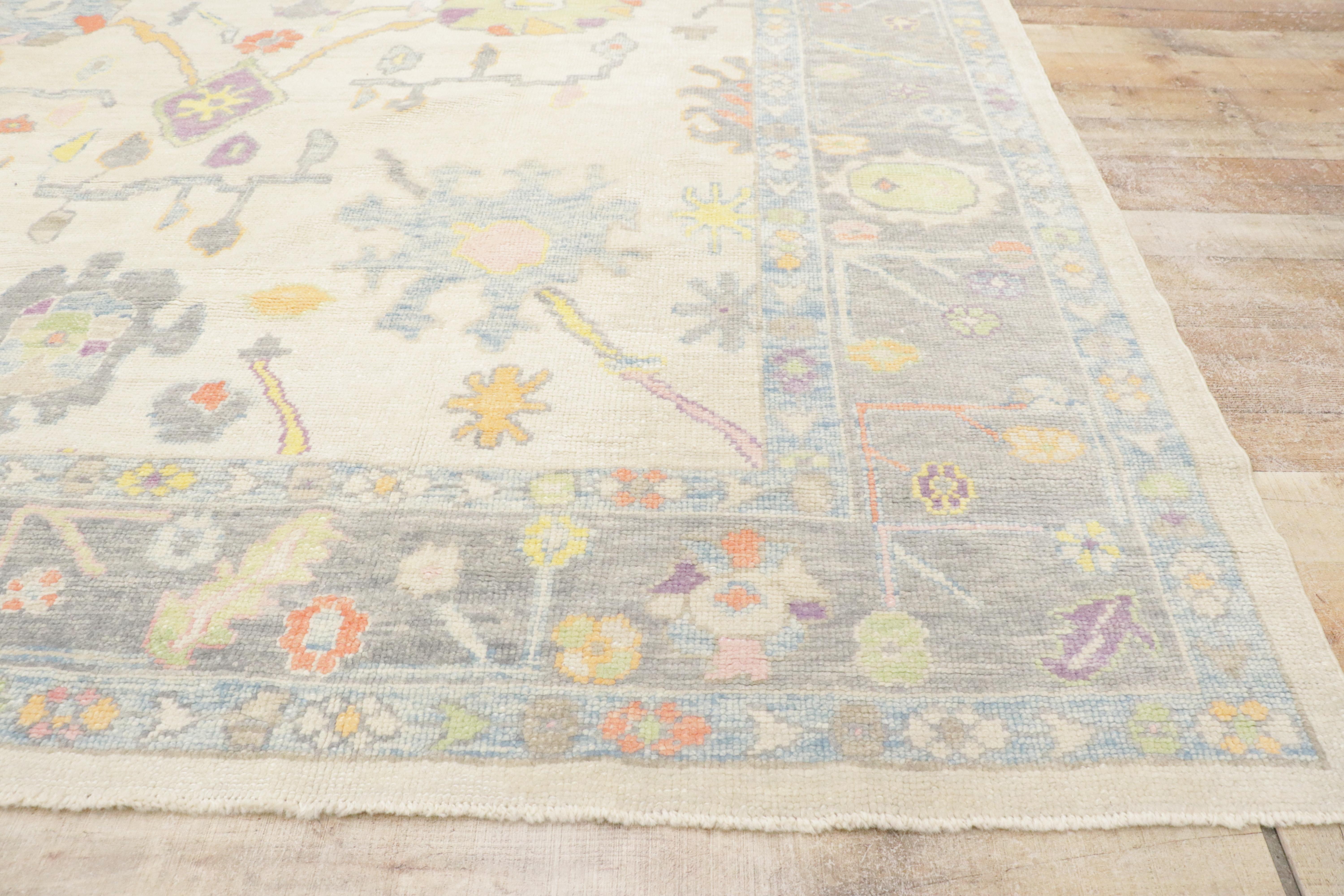 Neuer farbenfroher moderner türkischer Oushak-Teppich mit Übergangsstil im Angebot 6