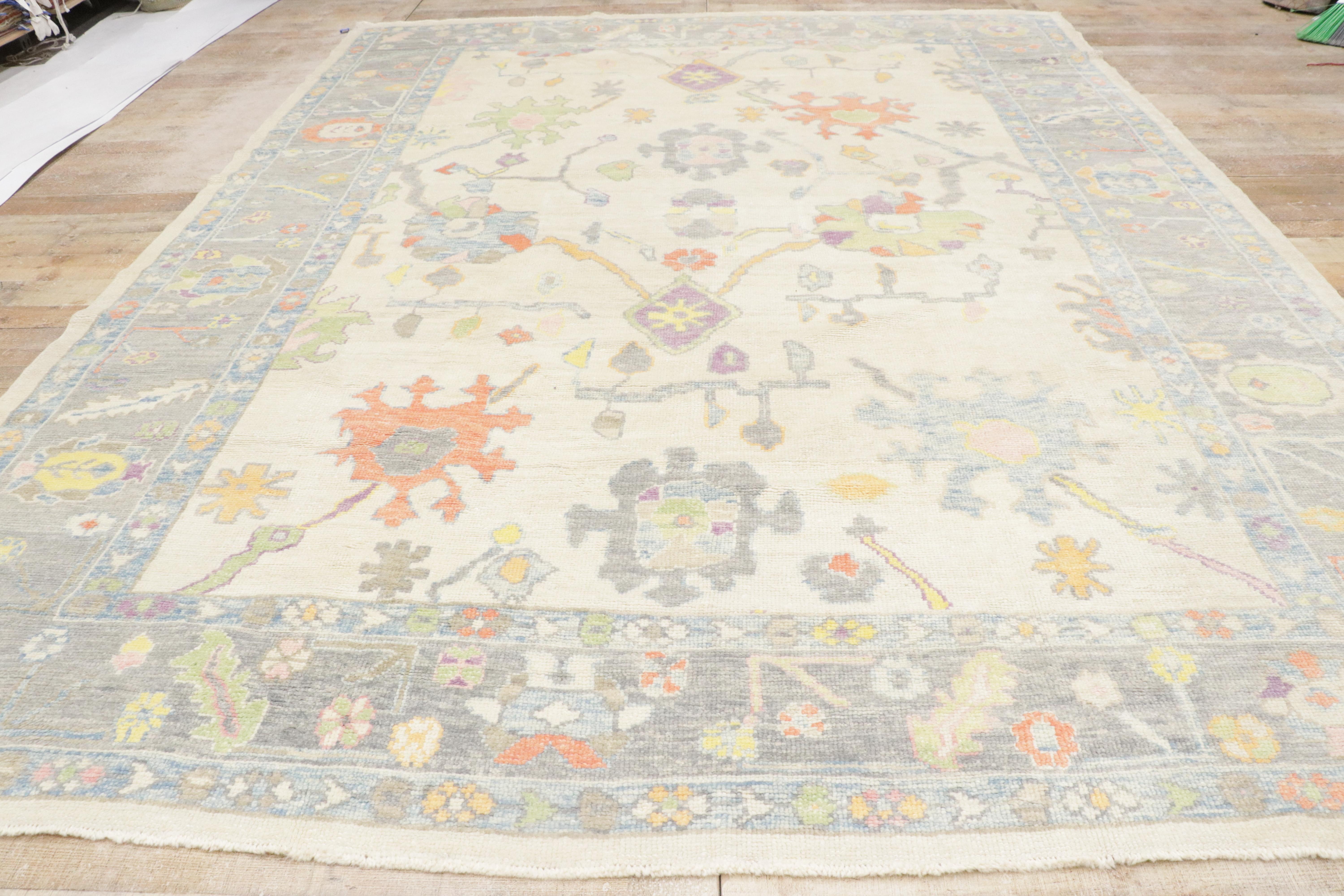 Neuer farbenfroher moderner türkischer Oushak-Teppich mit Übergangsstil im Angebot 7