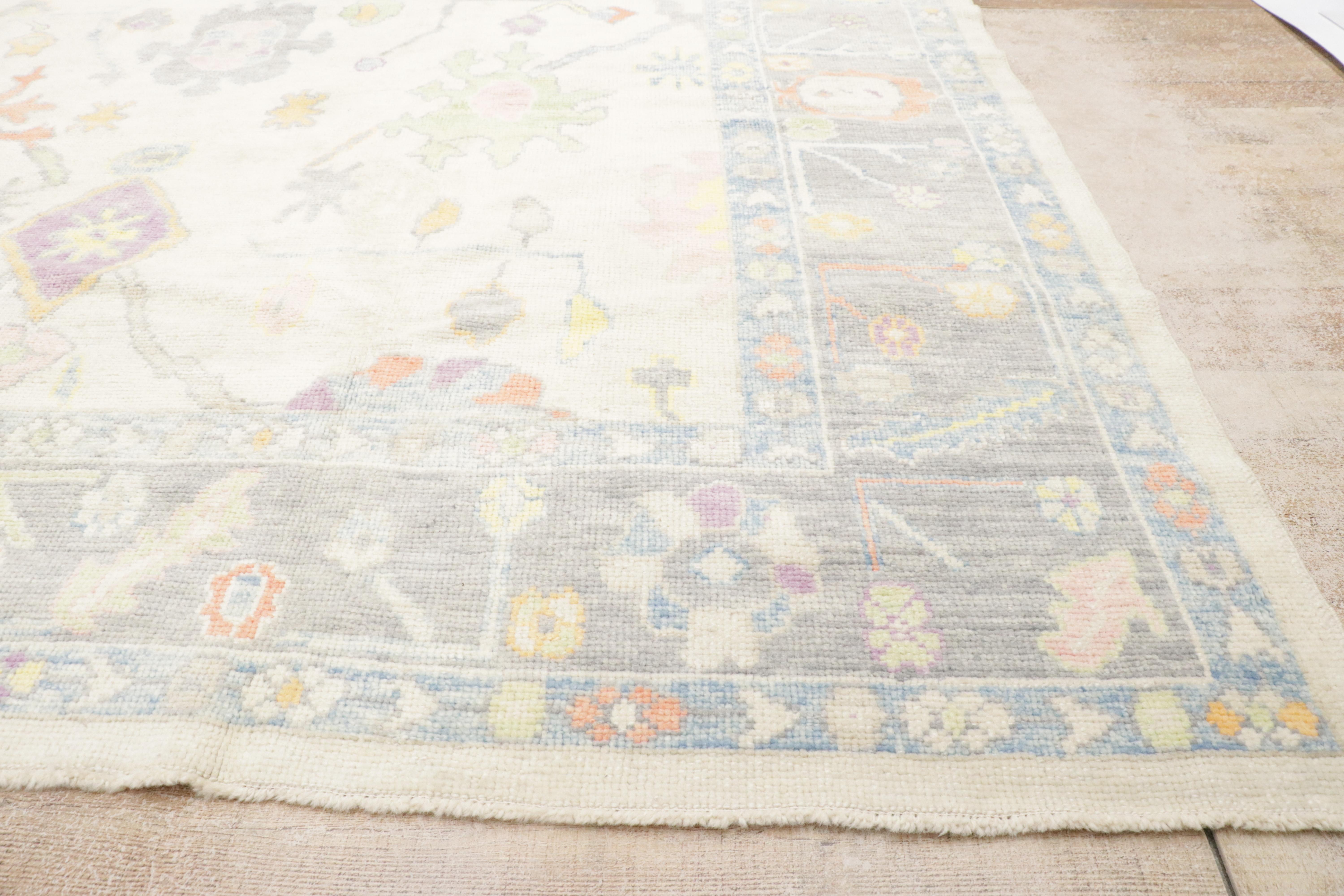 Neuer farbenfroher moderner türkischer Oushak-Teppich mit Übergangsstil im Angebot 8