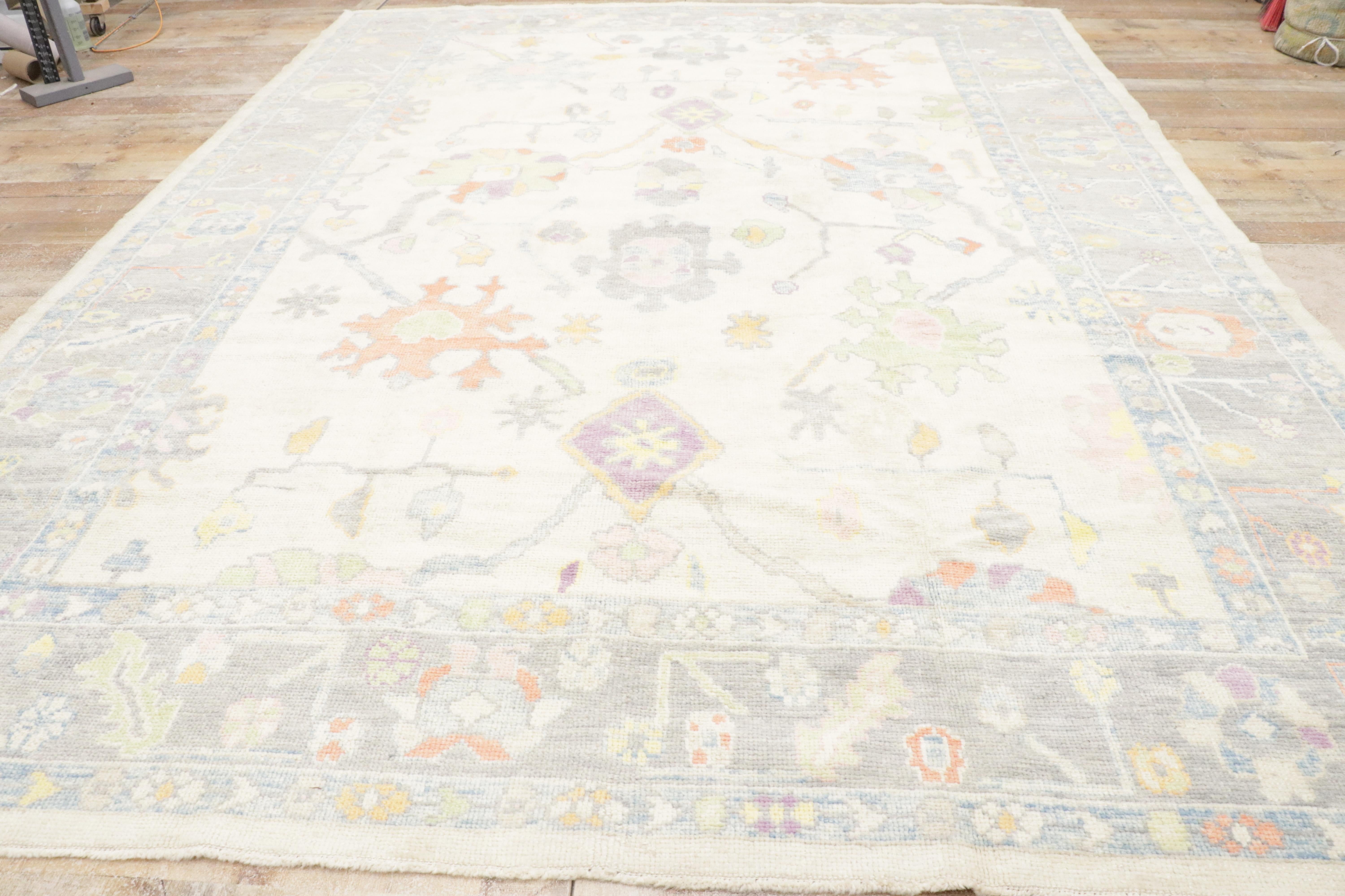 Neuer farbenfroher moderner türkischer Oushak-Teppich mit Übergangsstil im Angebot 9