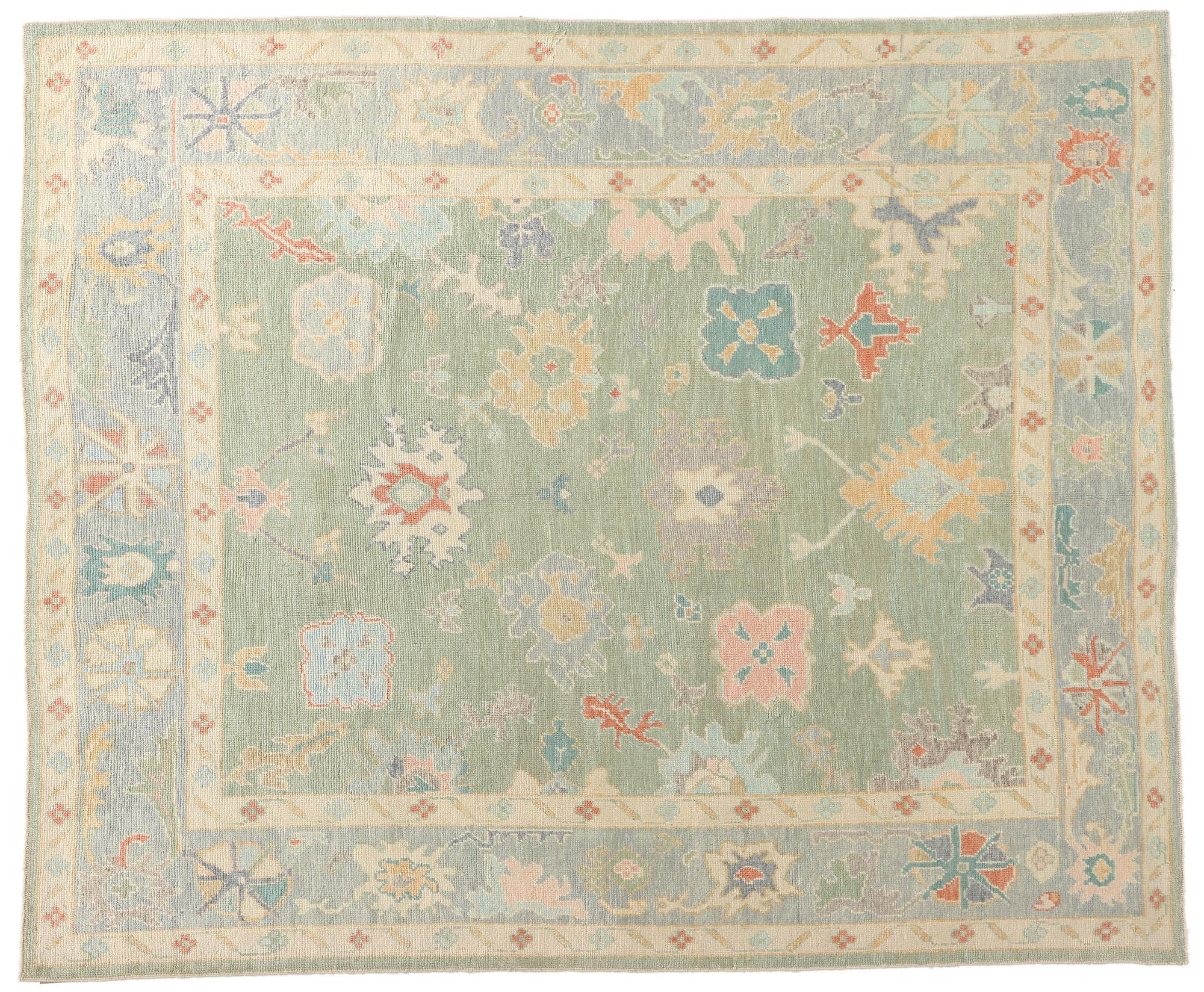 Neuer farbenfroher moderner türkischer Oushak-Teppich mit Contemporary Elegance im Angebot 3