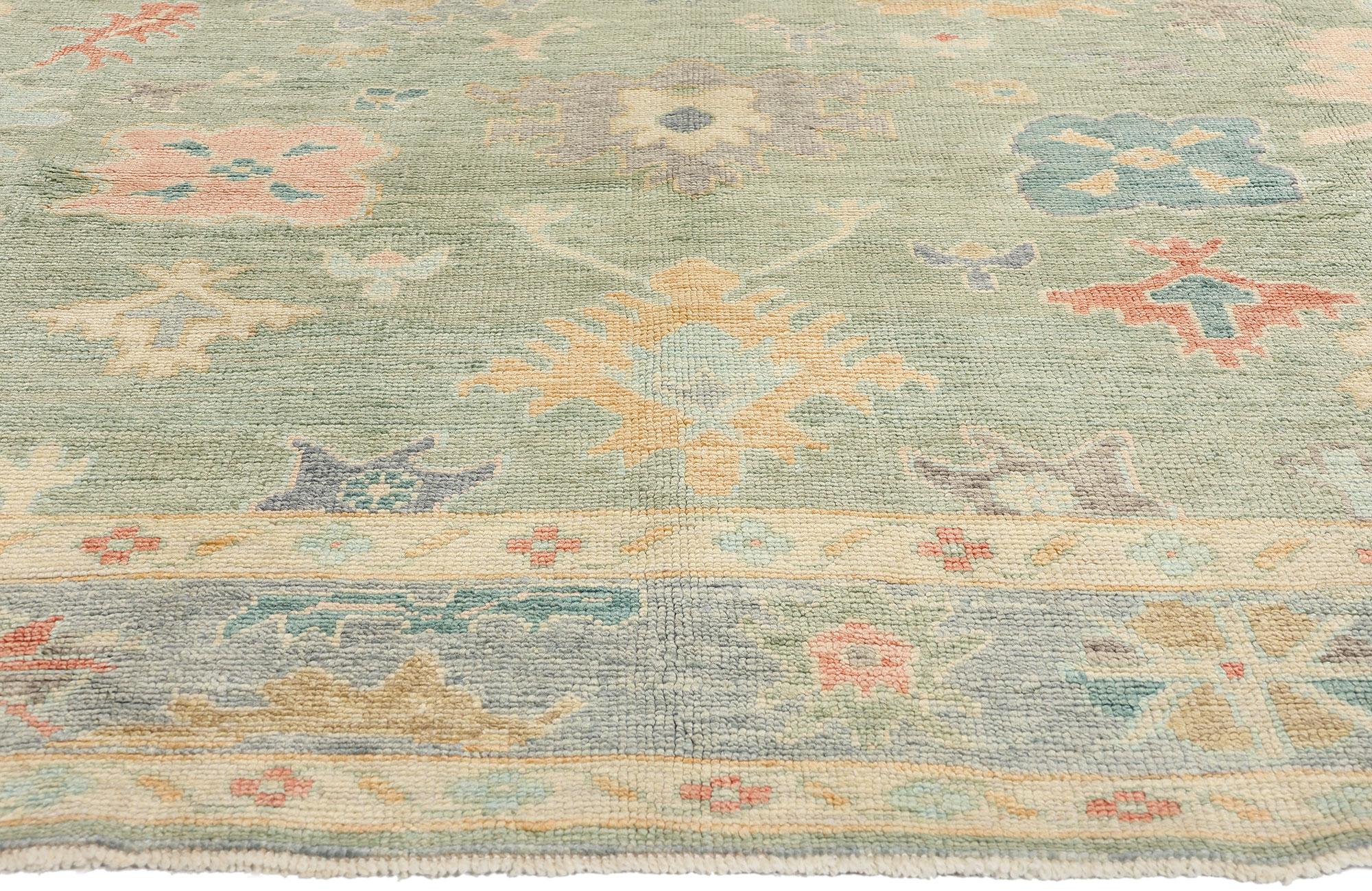 Neuer farbenfroher moderner türkischer Oushak-Teppich mit Contemporary Elegance (Handgeknüpft) im Angebot