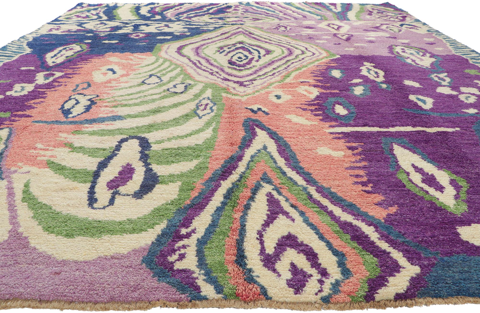 Pakistani New Colorful Moroccan Style Rug Inspired by Georgia O'keefe and Judy Chicago For Sale