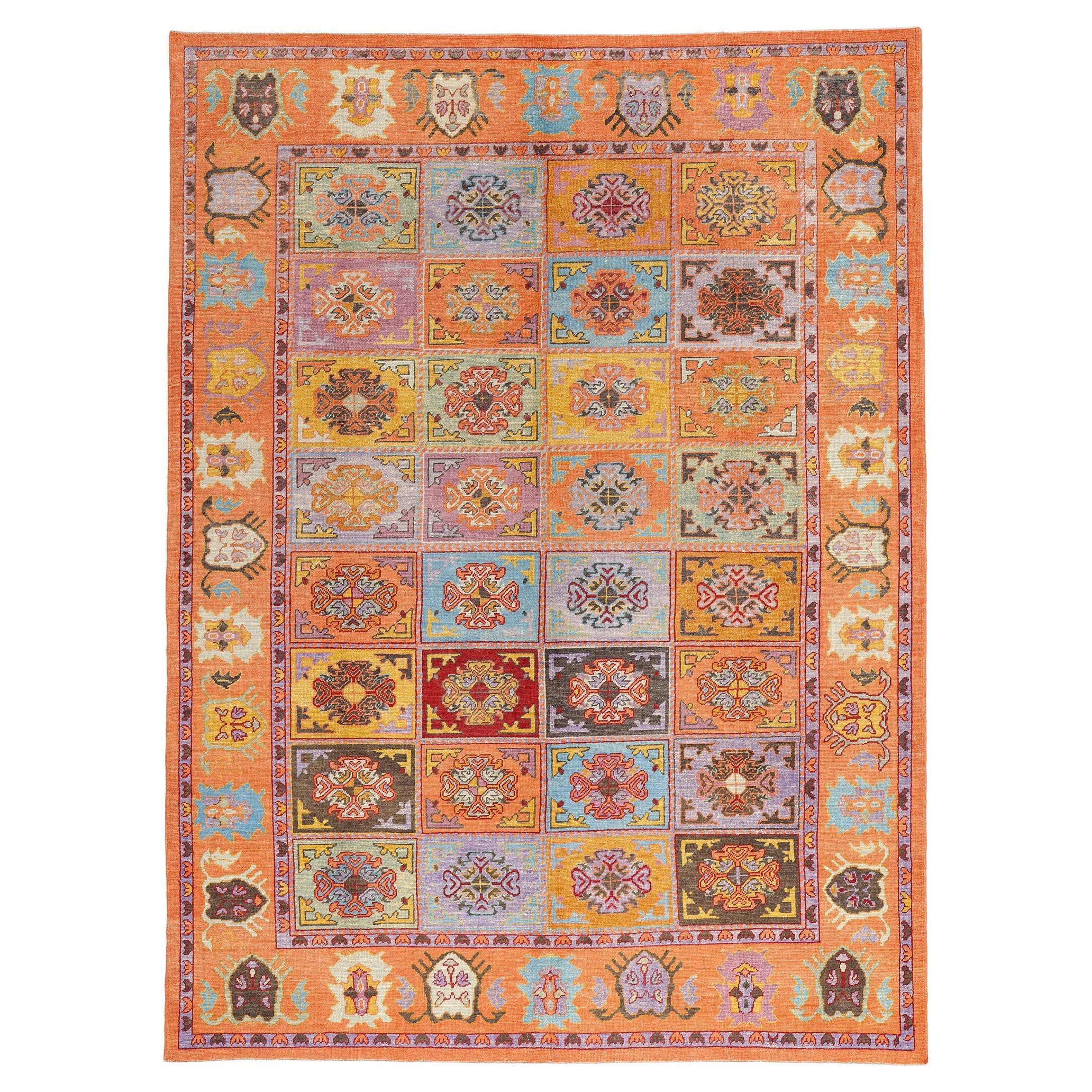 Nouveau tapis turc moderne orange coloré avec style traditionnel en vente