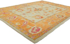 New Colorful Orange Turkish Oushak Rug with Modern Style